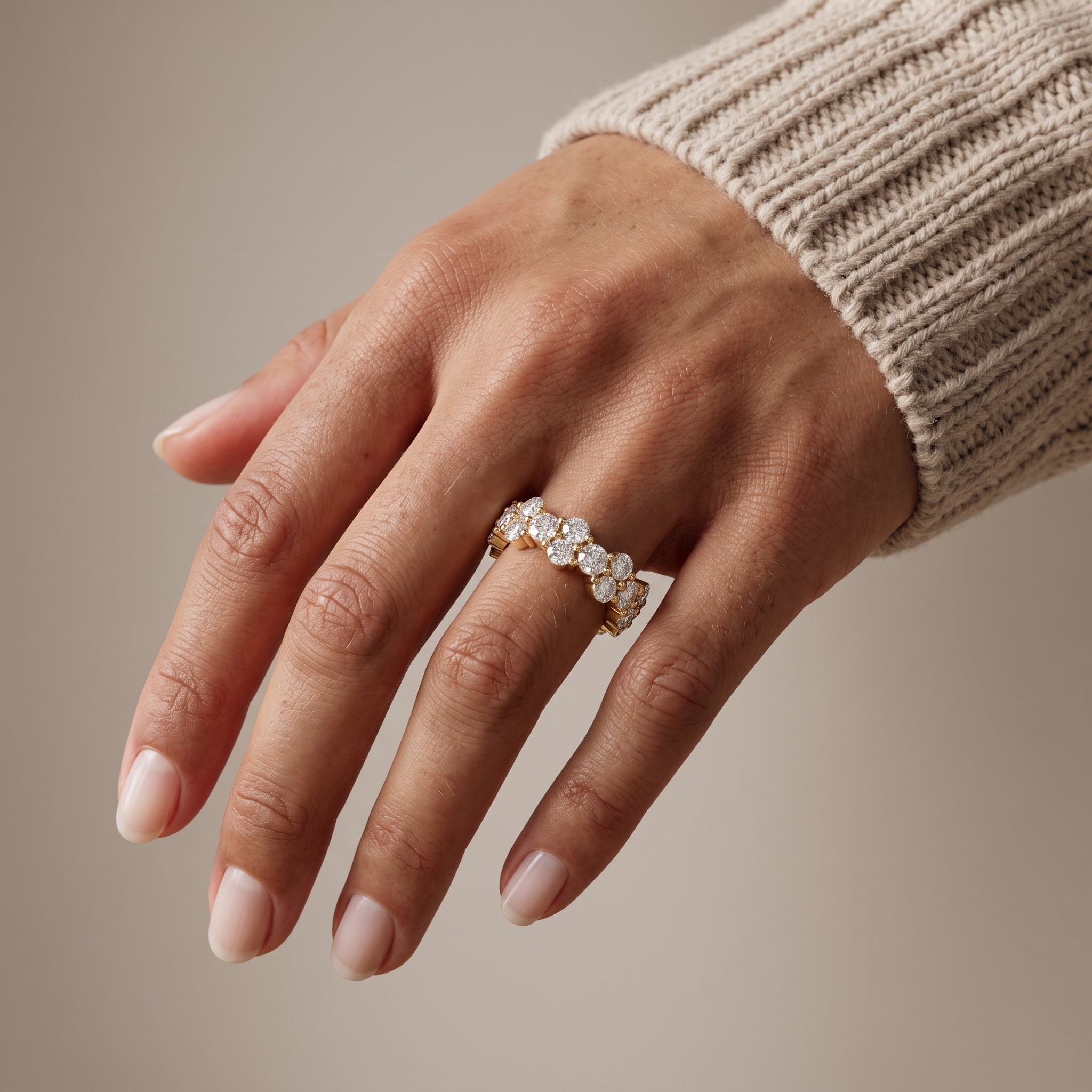 Yellow Gold Round Moissanite Eternity Band Ring