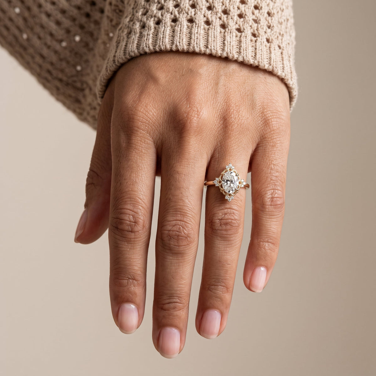 Yellow Gold Oval Cut Moissanite Engagement Ring
