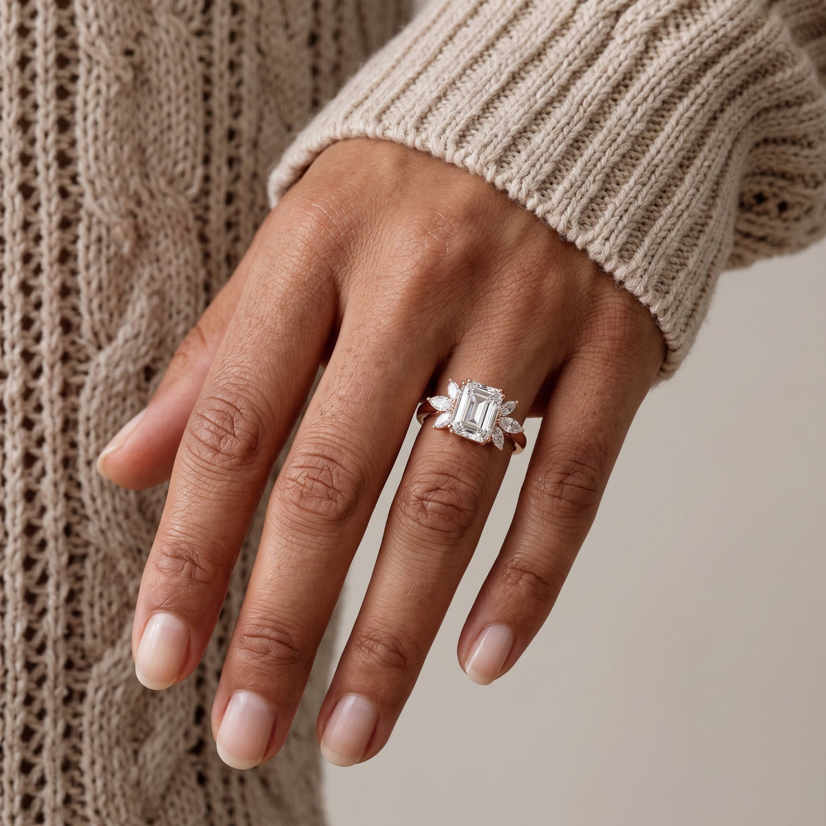 Rose Gold Emerald Cut Moissanite Engagement Ring