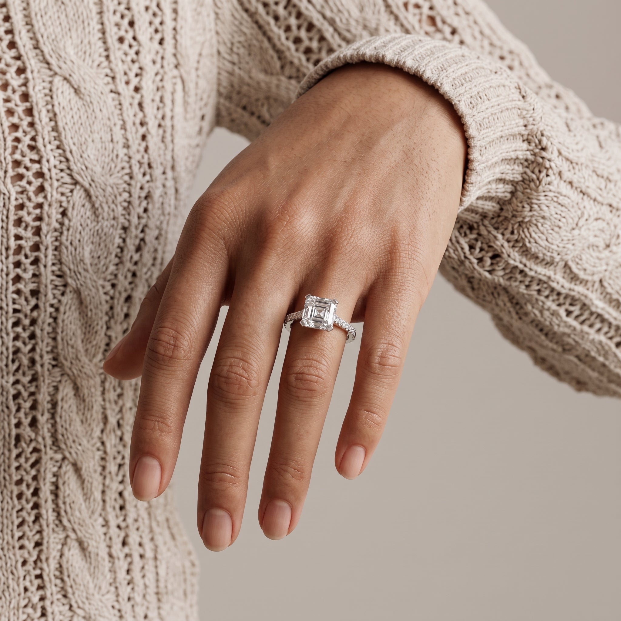 White Gold Asscher Cut Moissanite Engagement Ring