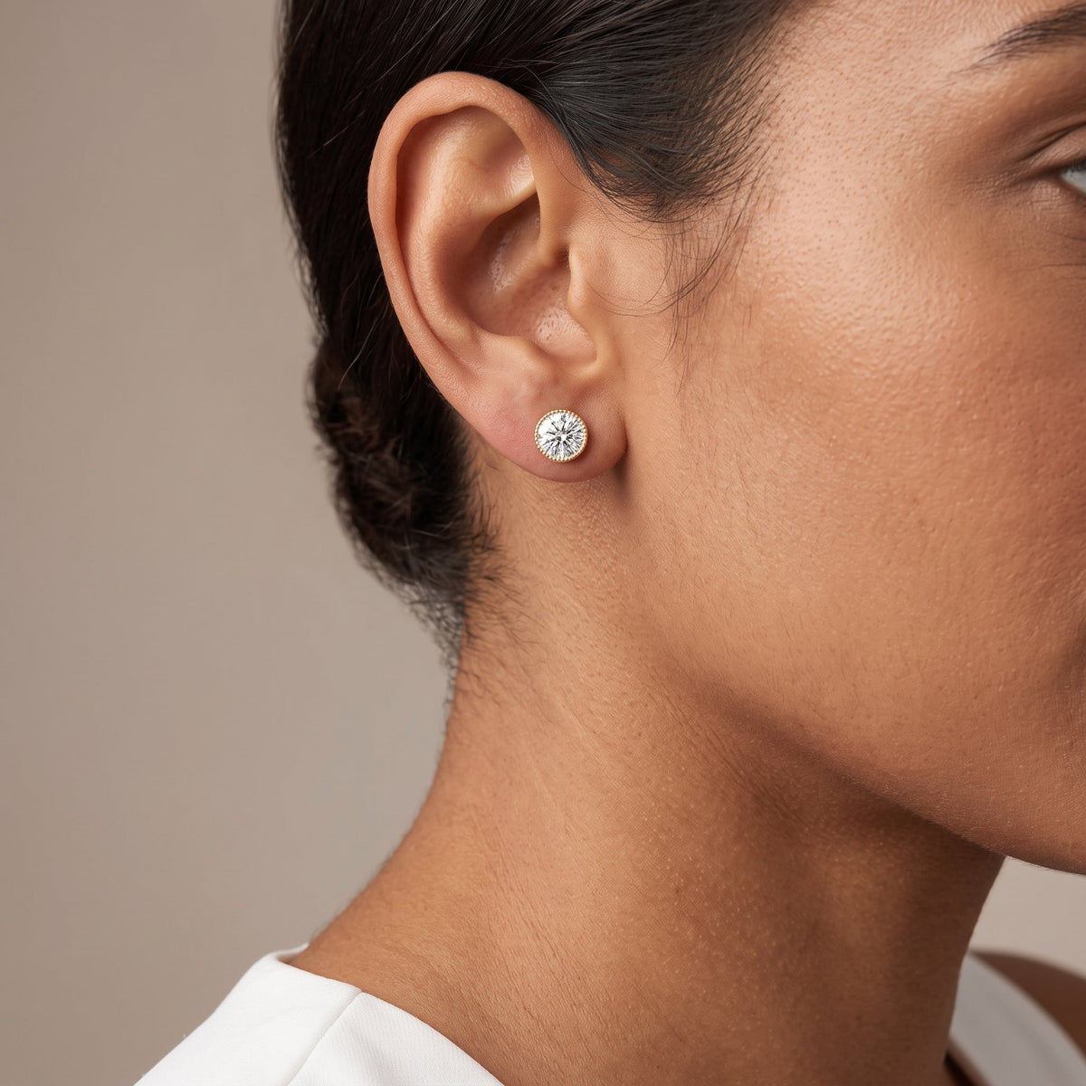 Yellow Gold Round Moissanite Stud Earrings