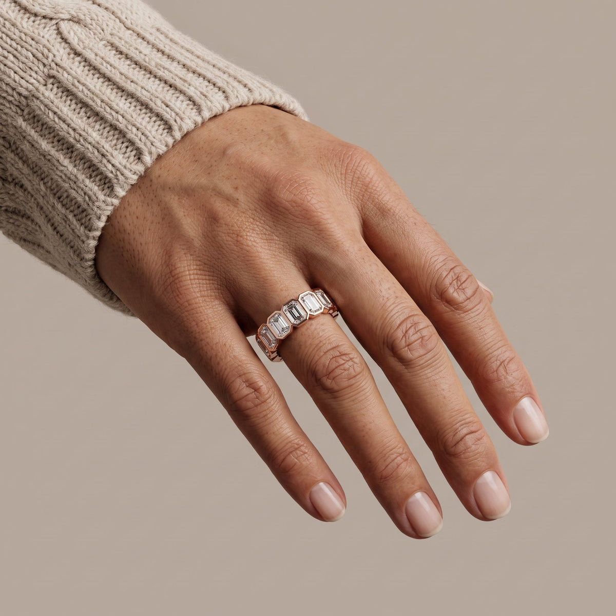 Rose Gold Emerald Cut Moissanite Eternity Band Ring