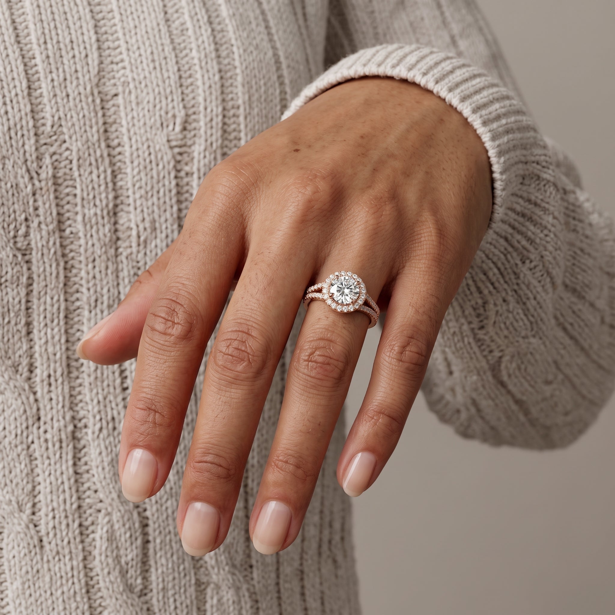 Rose Gold Round Moissanite Halo Engagement Ring