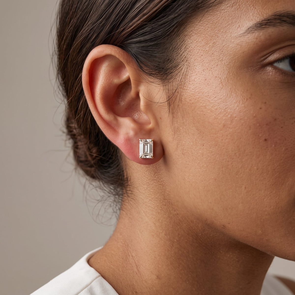 Yellow Gold Emerald Cut Moissanite Stud Earrings