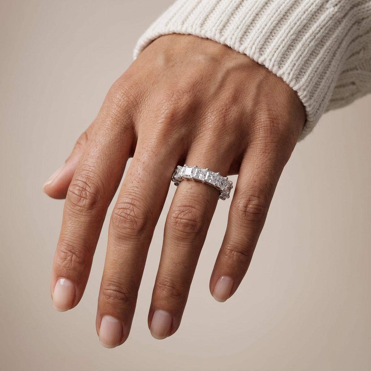 White Metal Princess Cut Moissanite Eternity Band Ring
