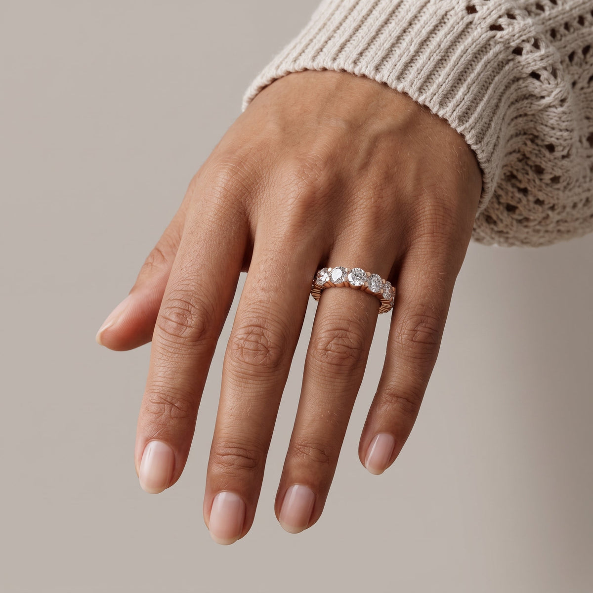 Rose Gold Round Moissanite Eternity Band Ring