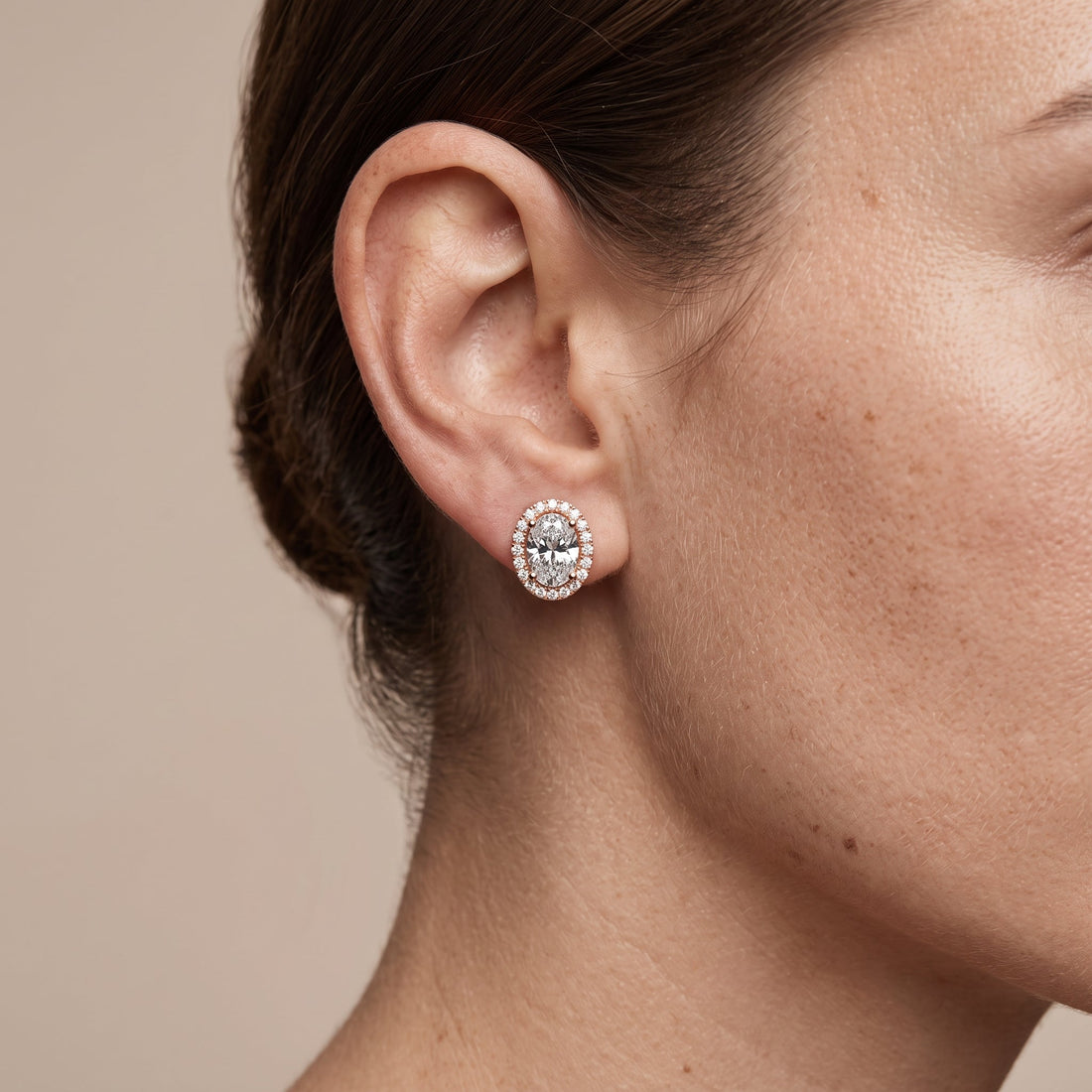 Rose Gold Oval Halo Stud Earrings