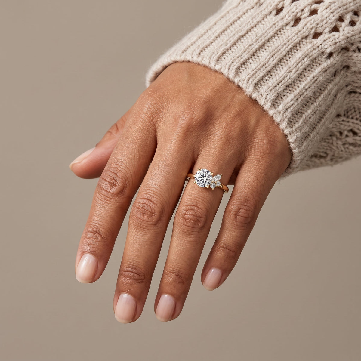 Yellow Gold Round Moissanite Engagement Ring with Side Accents