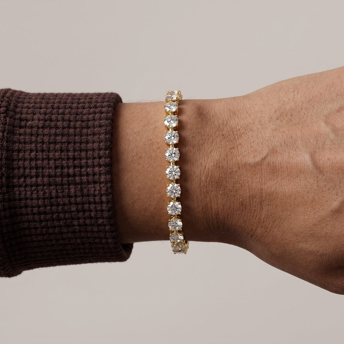 Yellow Gold Round Moissanite Tennis Bracelet