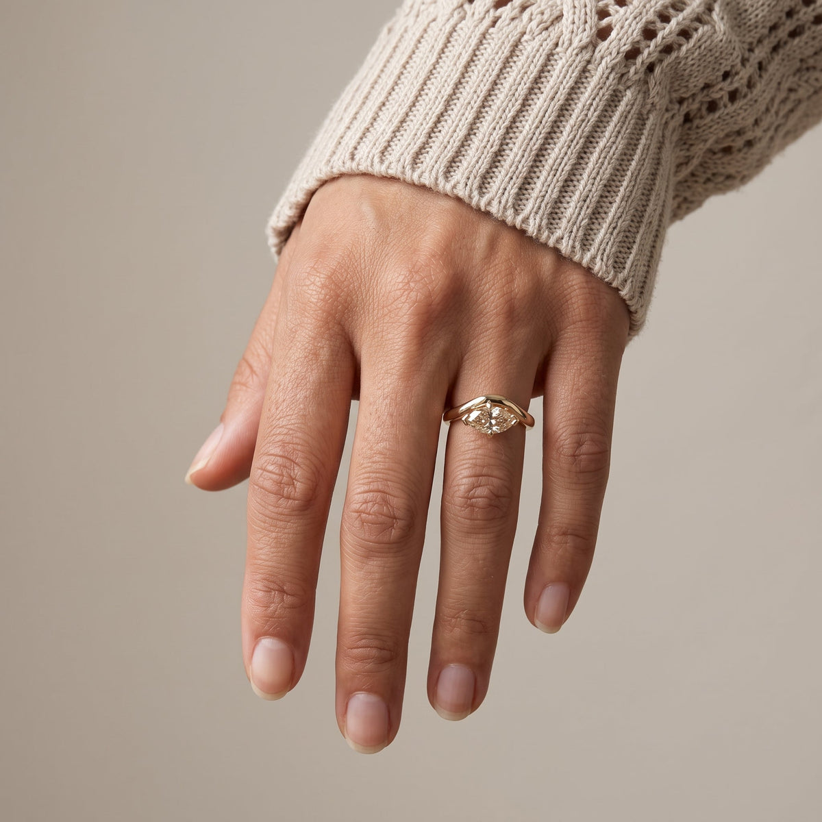 Yellow Gold Marquise Cut Moissanite Solitaire Ring
