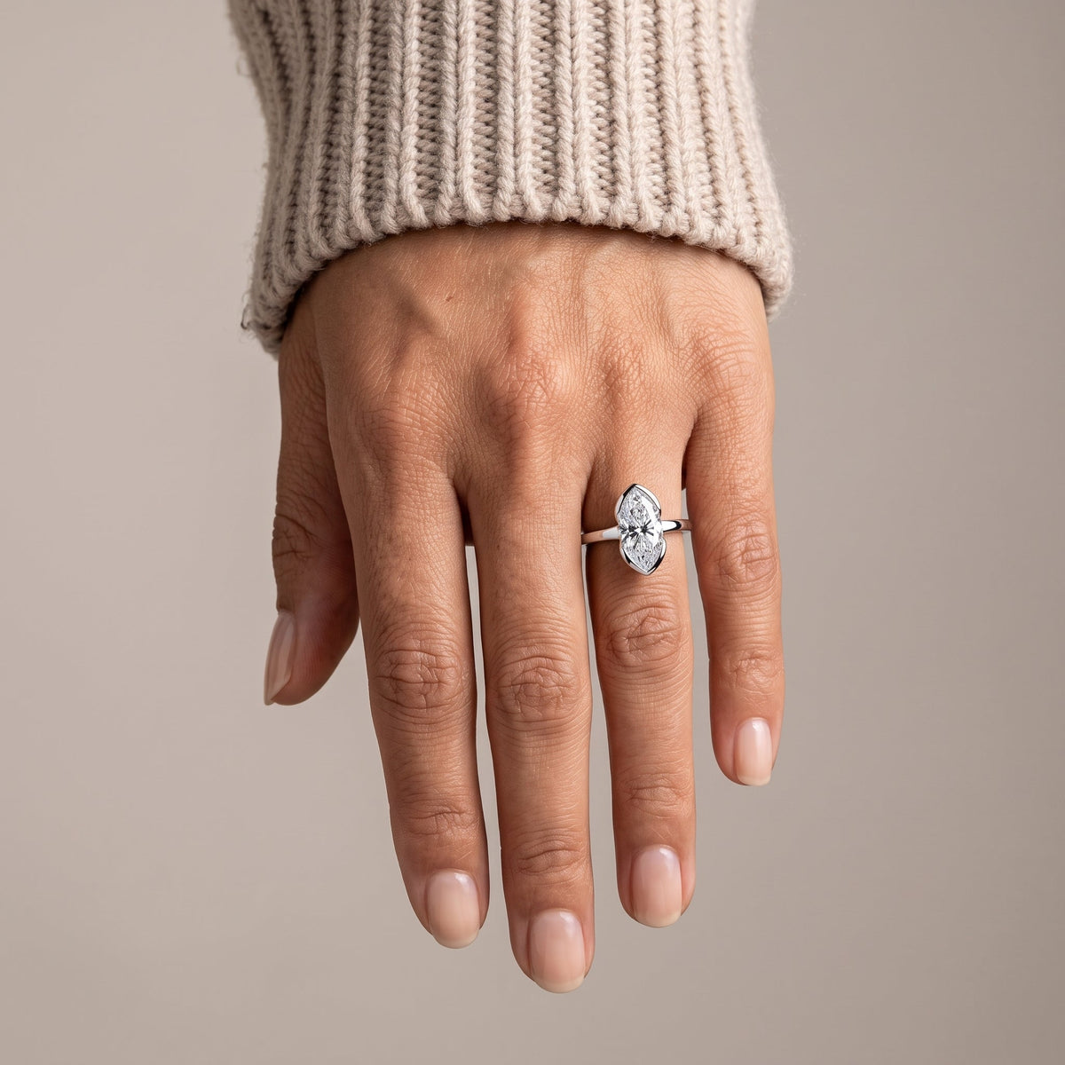 White Metal Marquise Cut Moissanite Solitaire Engagement Ring