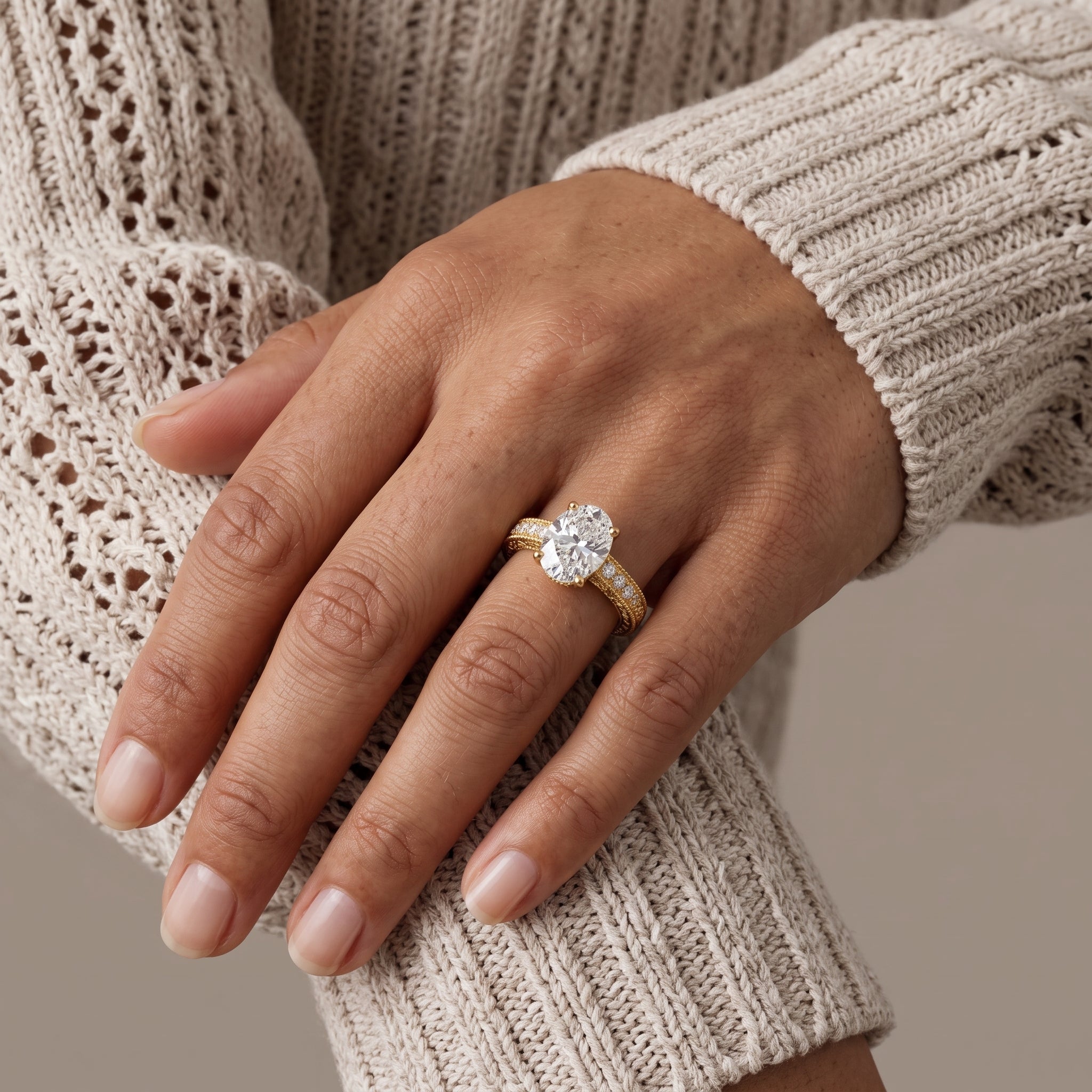Yellow Gold Oval Cut Moissanite Engagement Ring