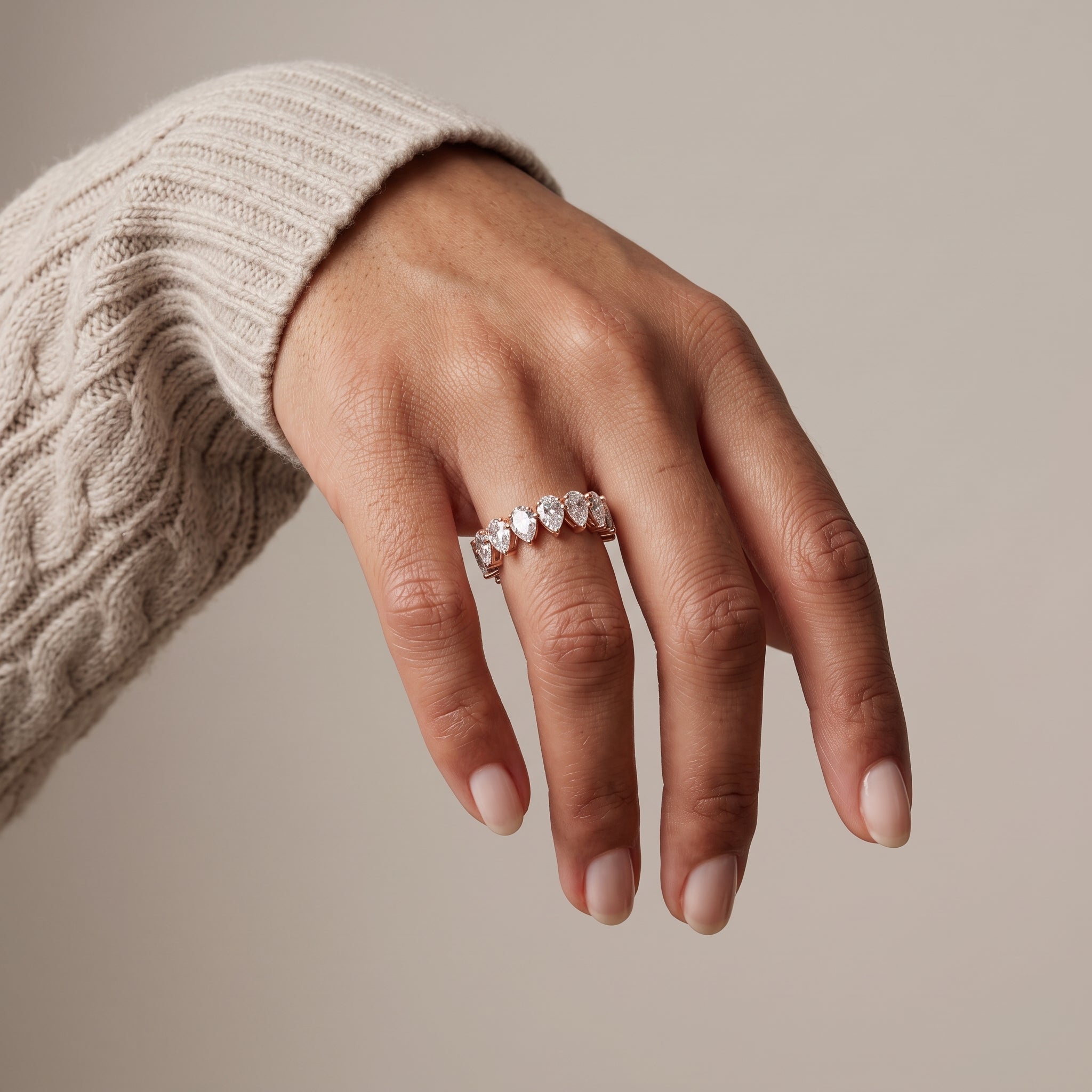 Rose Gold Pear Cut Moissanite Eternity Band Ring