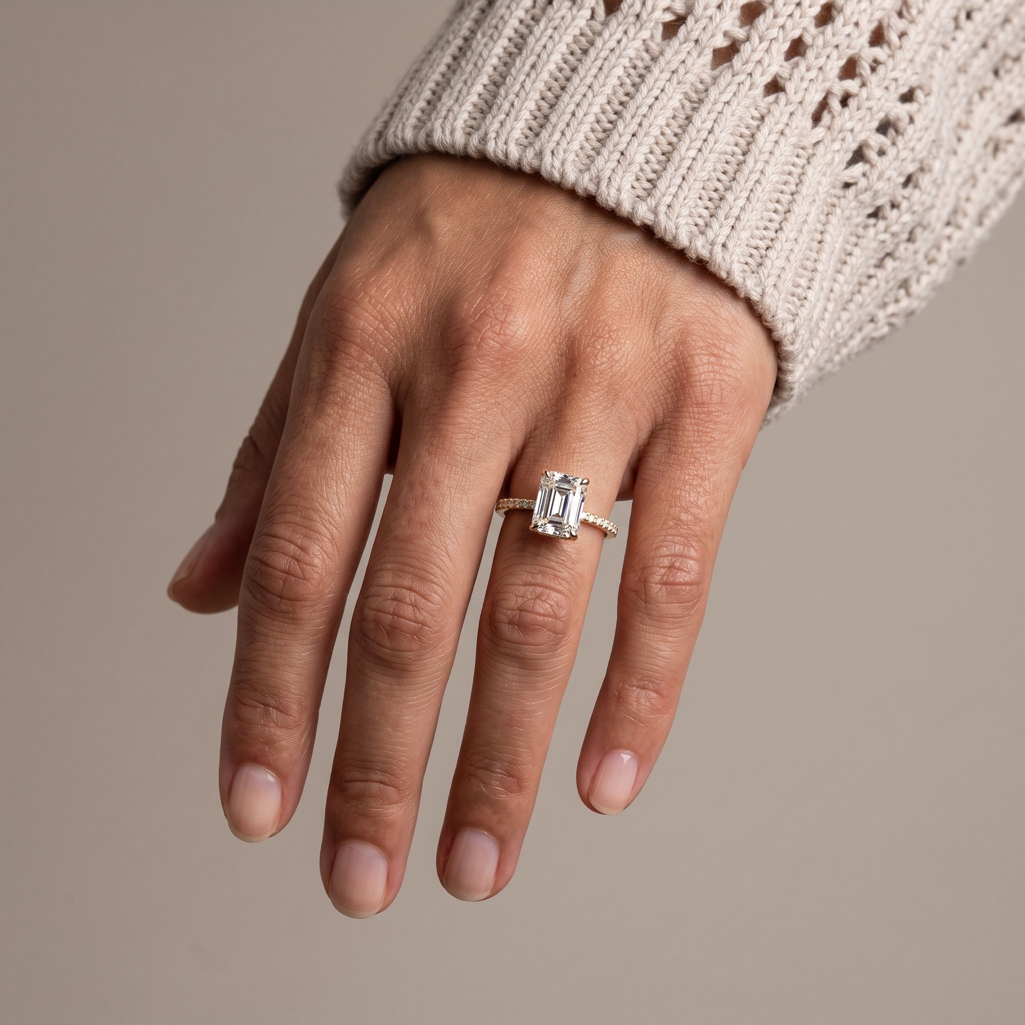 Yellow Gold Emerald Cut Moissanite Engagement Ring