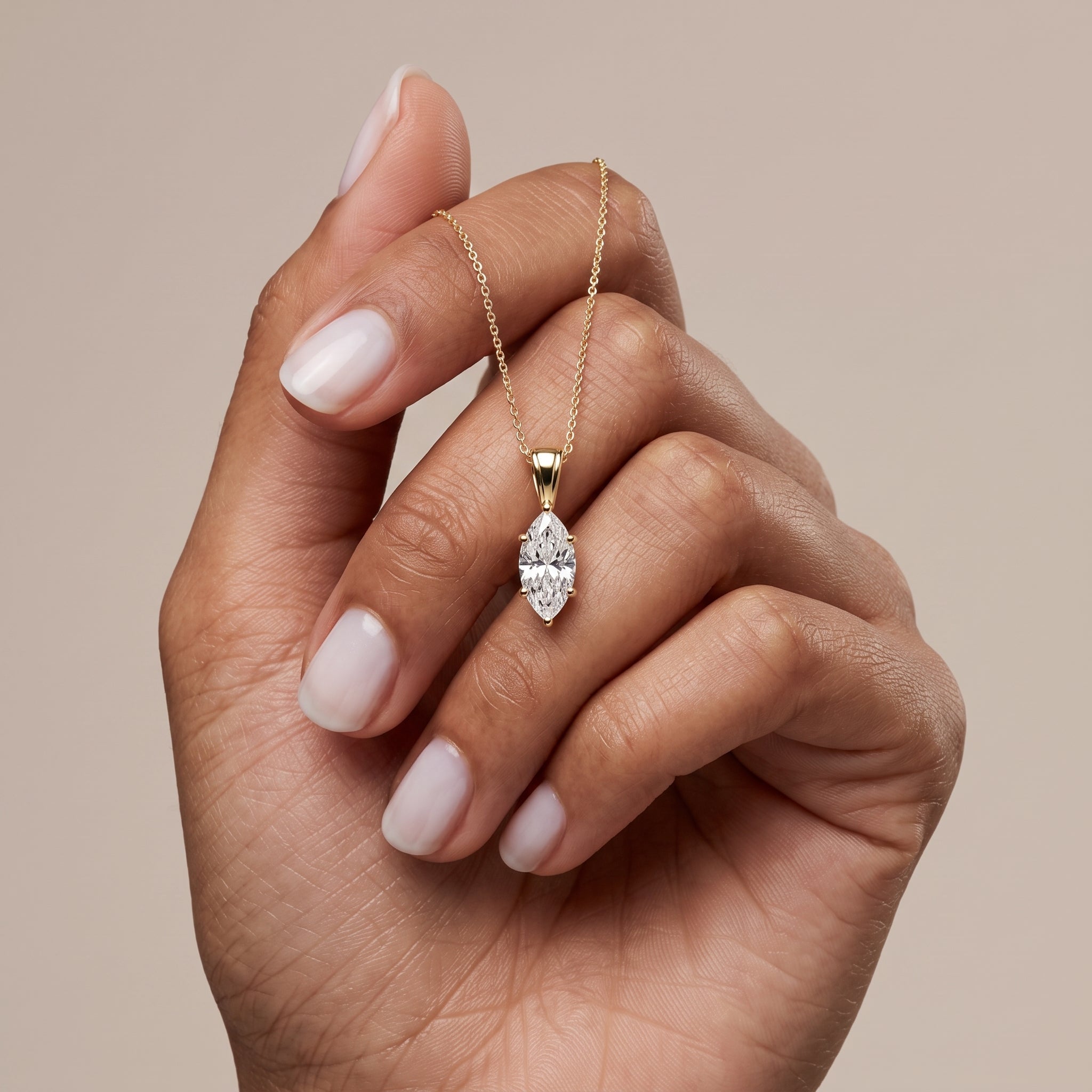 Yellow Gold Marquise Moissanite Solitaire Pendant Necklace