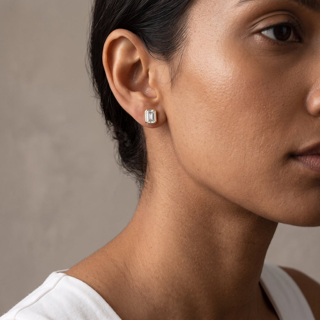 Yellow Gold Emerald Cut Stud Earrings