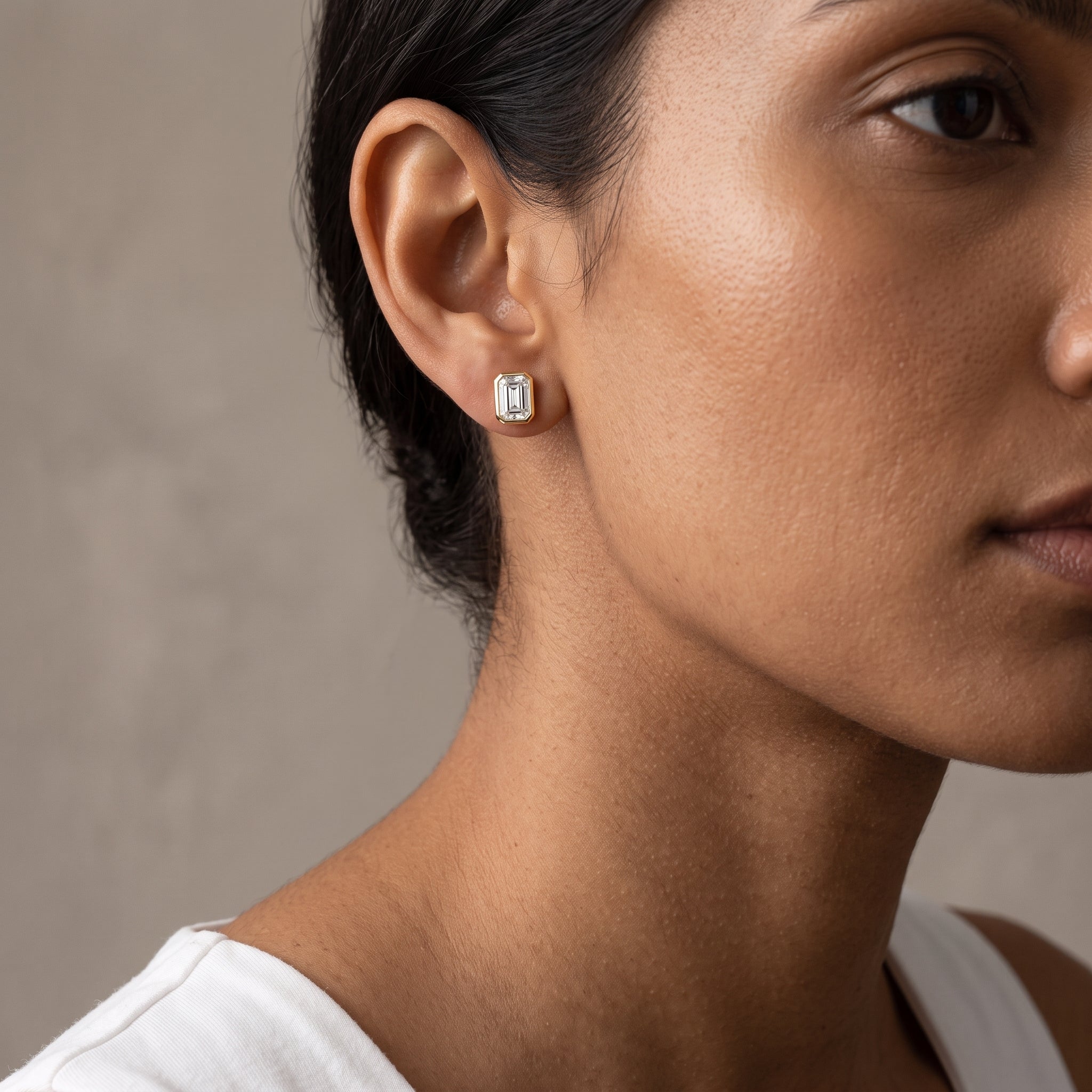 Yellow Gold Emerald Cut Moissanite Stud Earrings
