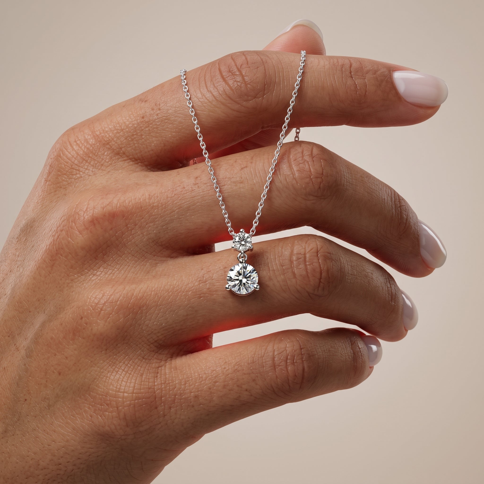 White Metal Round Moissanite Drop Pendant Necklace