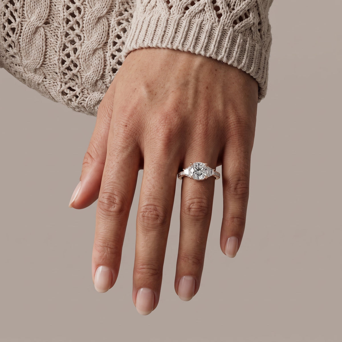 Rose Gold Cushion Moissanite Engagement Ring with Tapered Side Stones