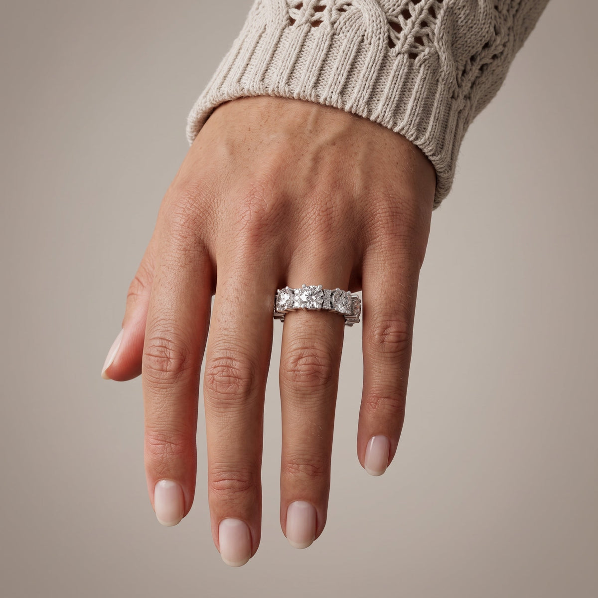 White Gold Round Moissanite Eternity Band Ring