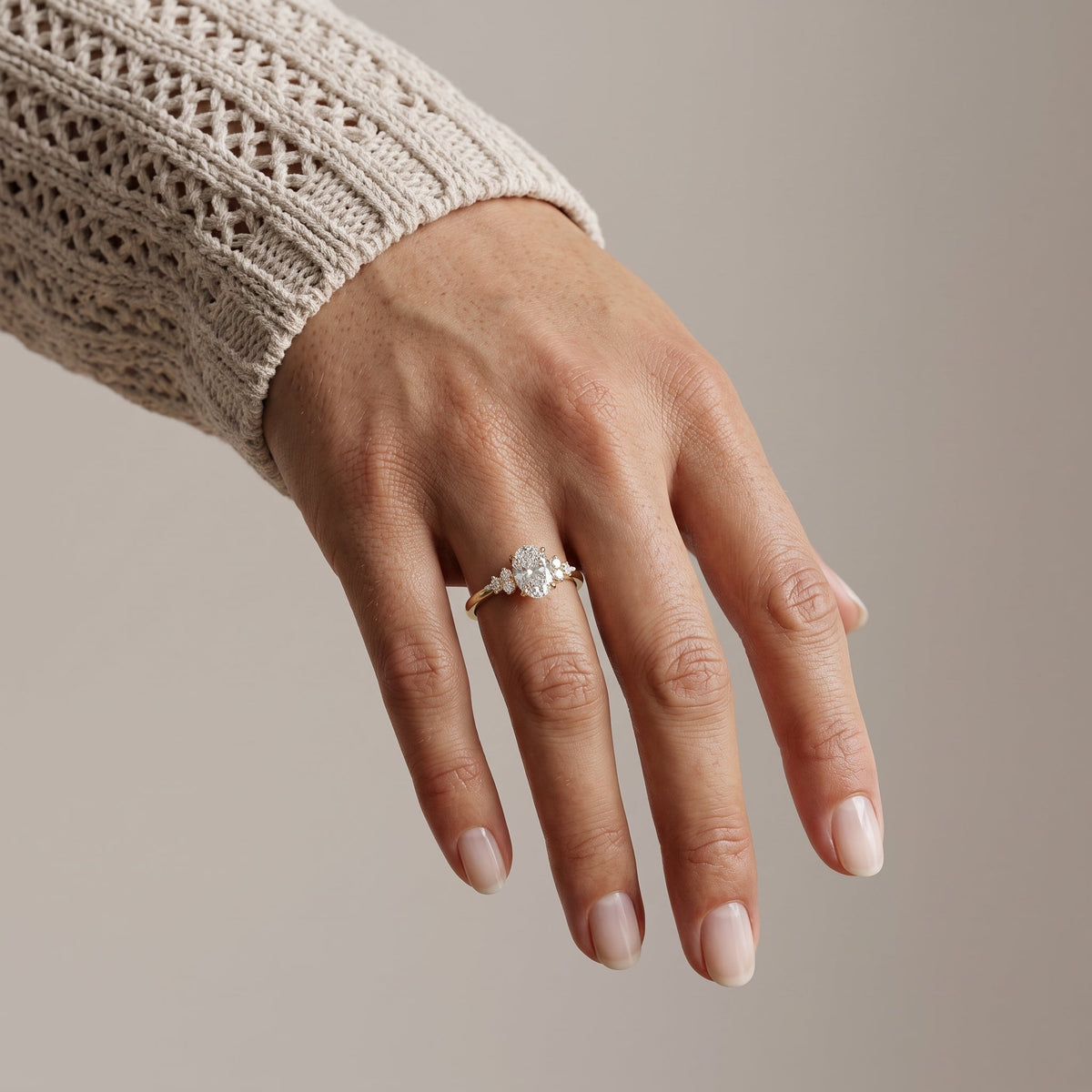 Yellow Gold Oval Cut Moissanite Floral Engagement Ring