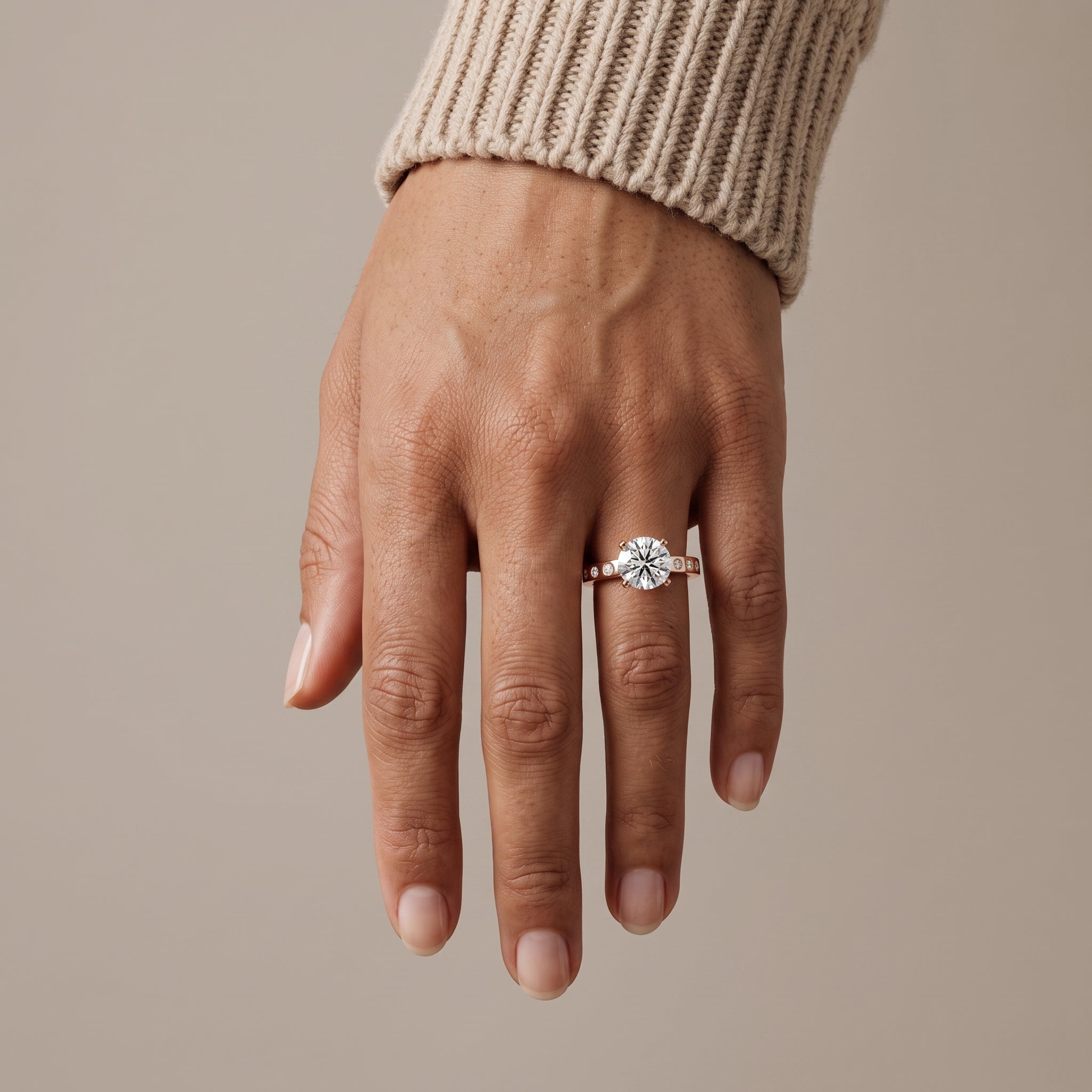 Rose Gold Round Moissanite Solitaire Engagement Ring