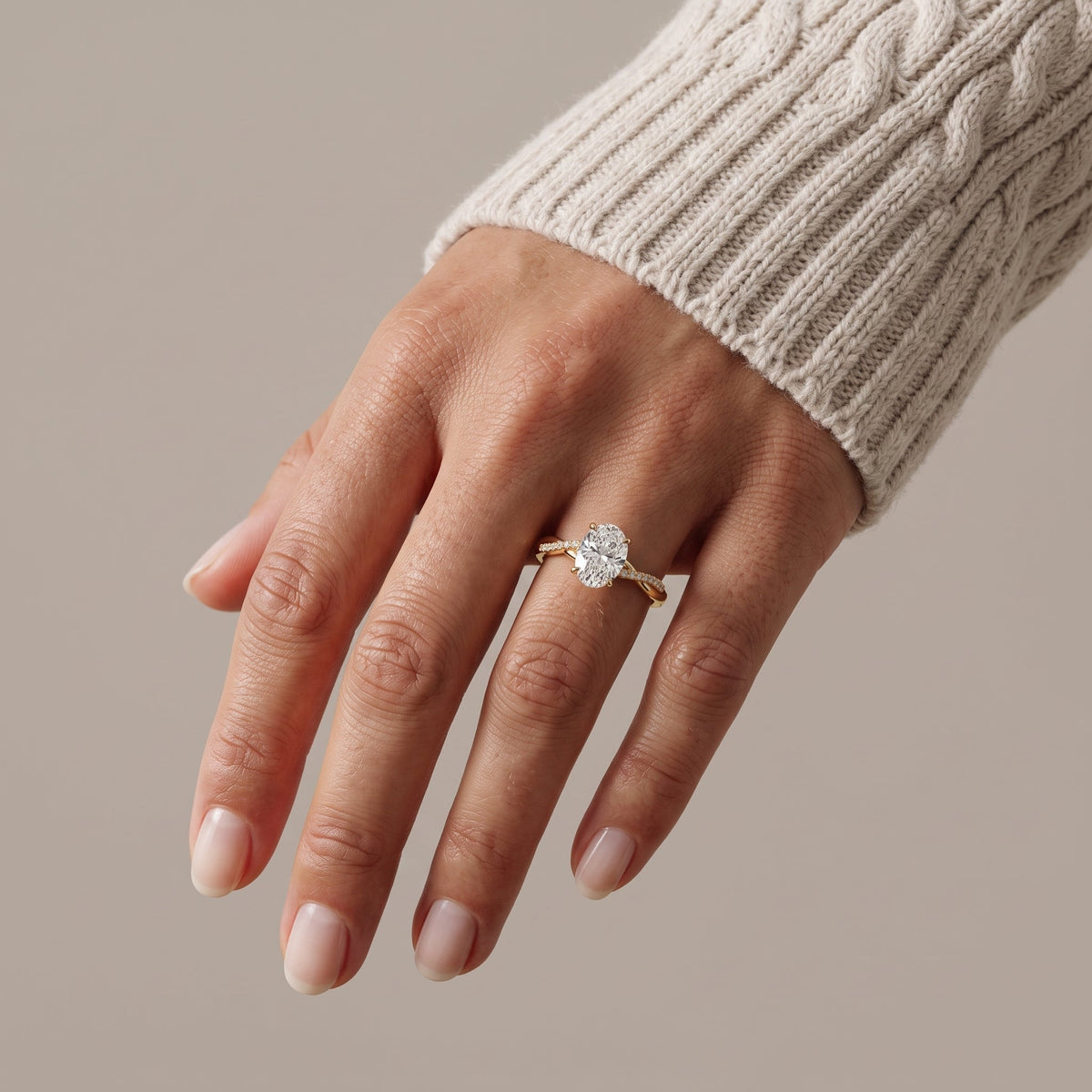 Yellow Gold Oval Cut Moissanite Twisted Engagement Ring
