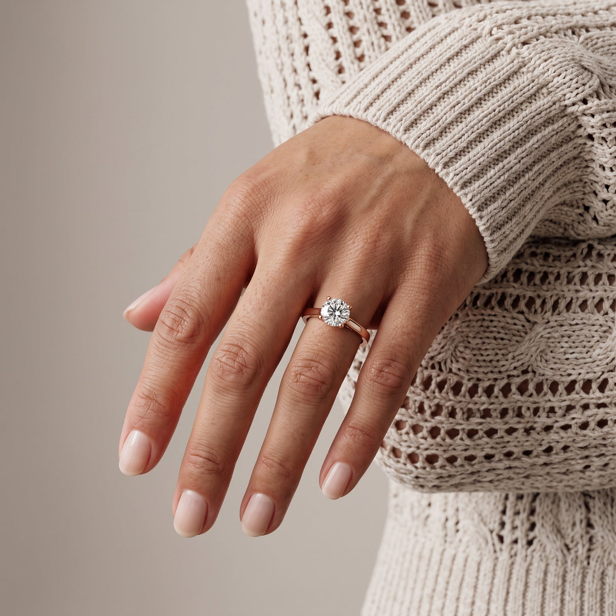Rose Gold Round Moissanite Solitaire Engagement Ring