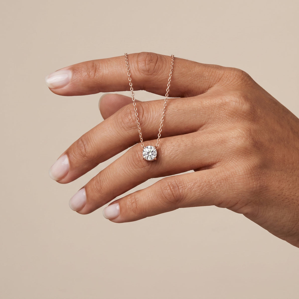 Rose Gold Round Moissanite Solitaire Pendant Necklace