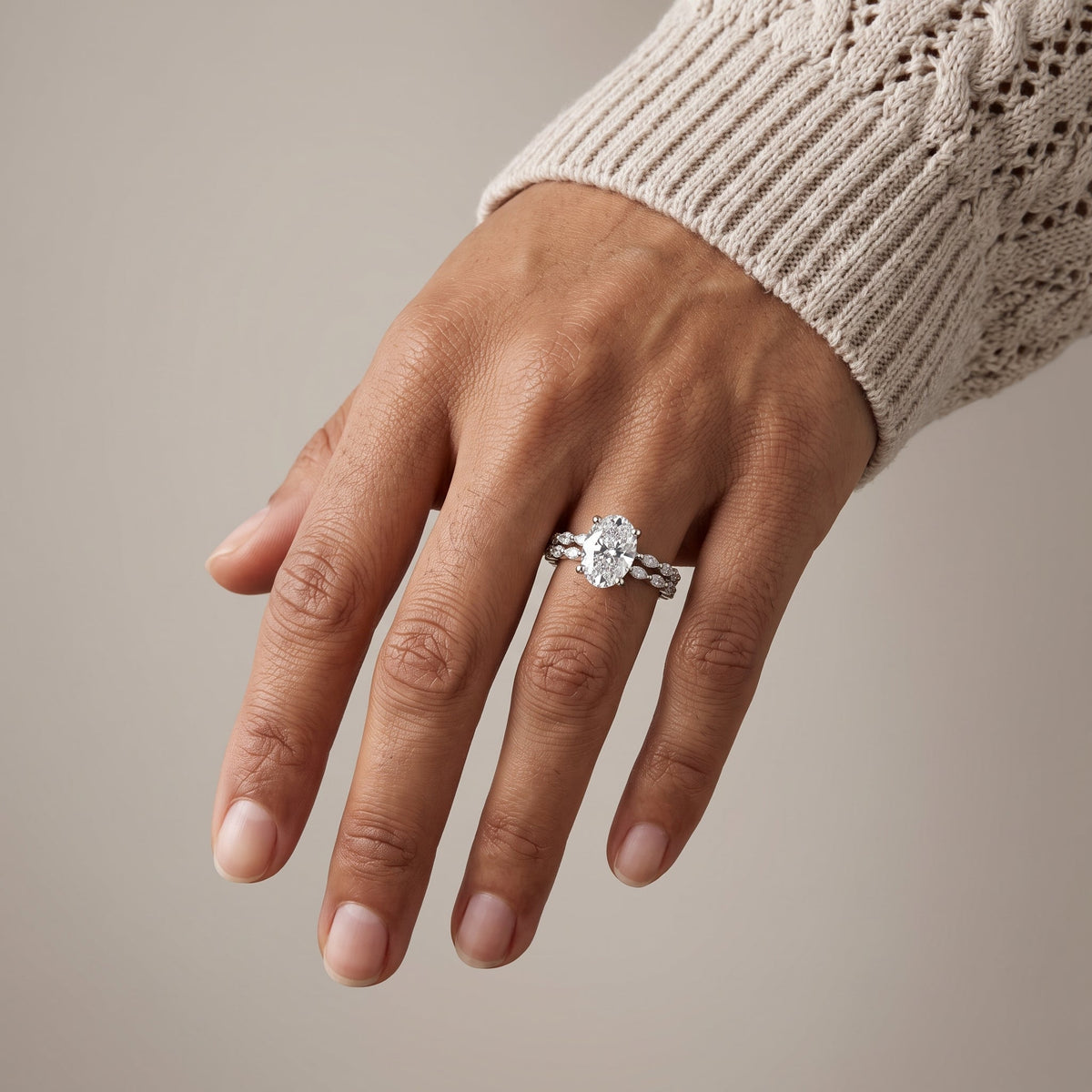 White Gold Oval Moissanite Engagement Ring Set
