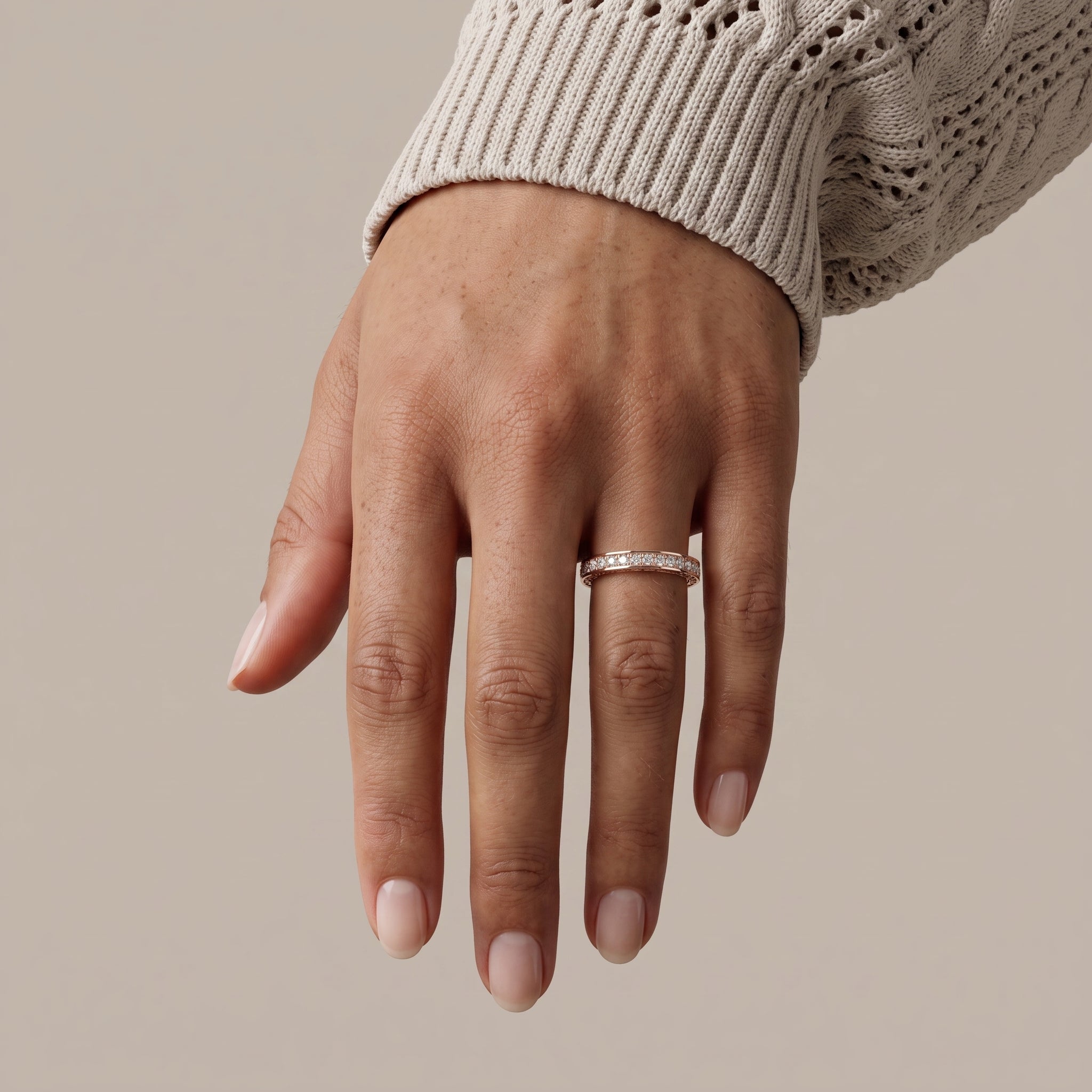 Rose Gold Round Moissanite Eternity Band Ring