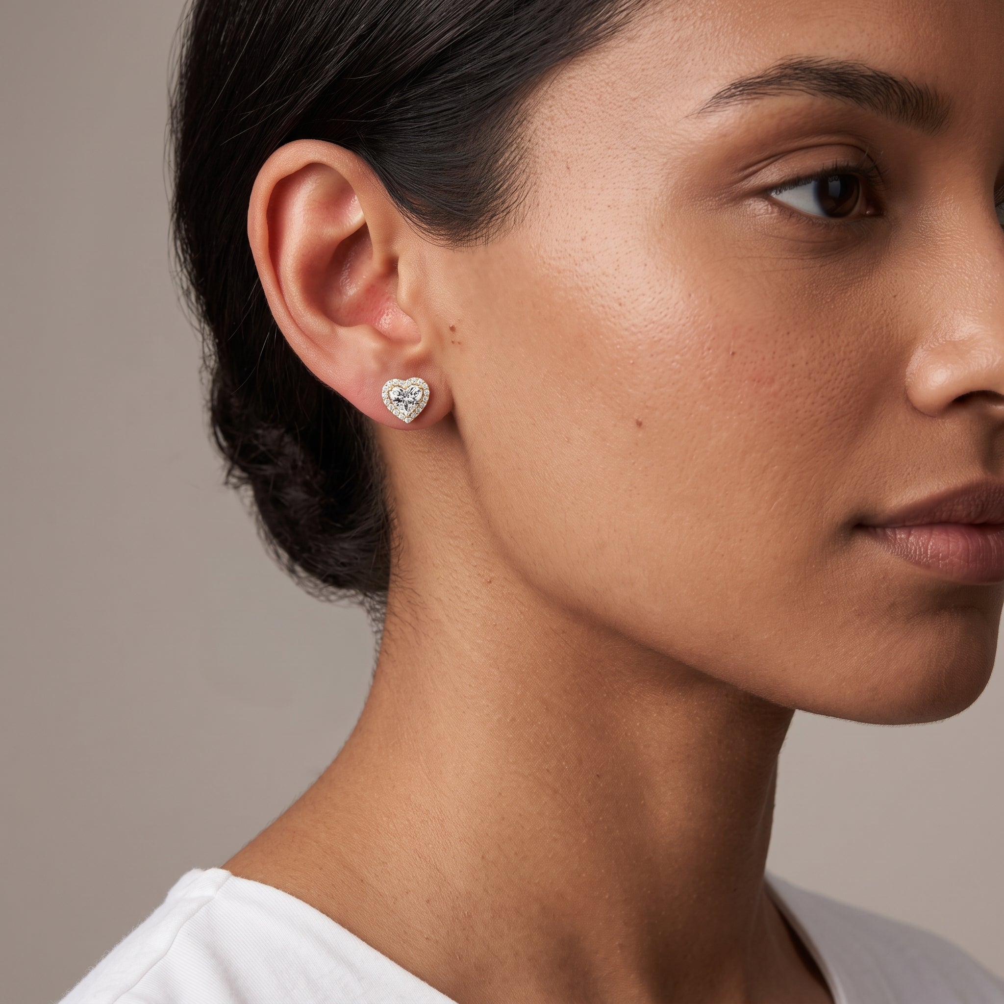 Yellow Gold Heart Cut Moissanite Stud Earrings