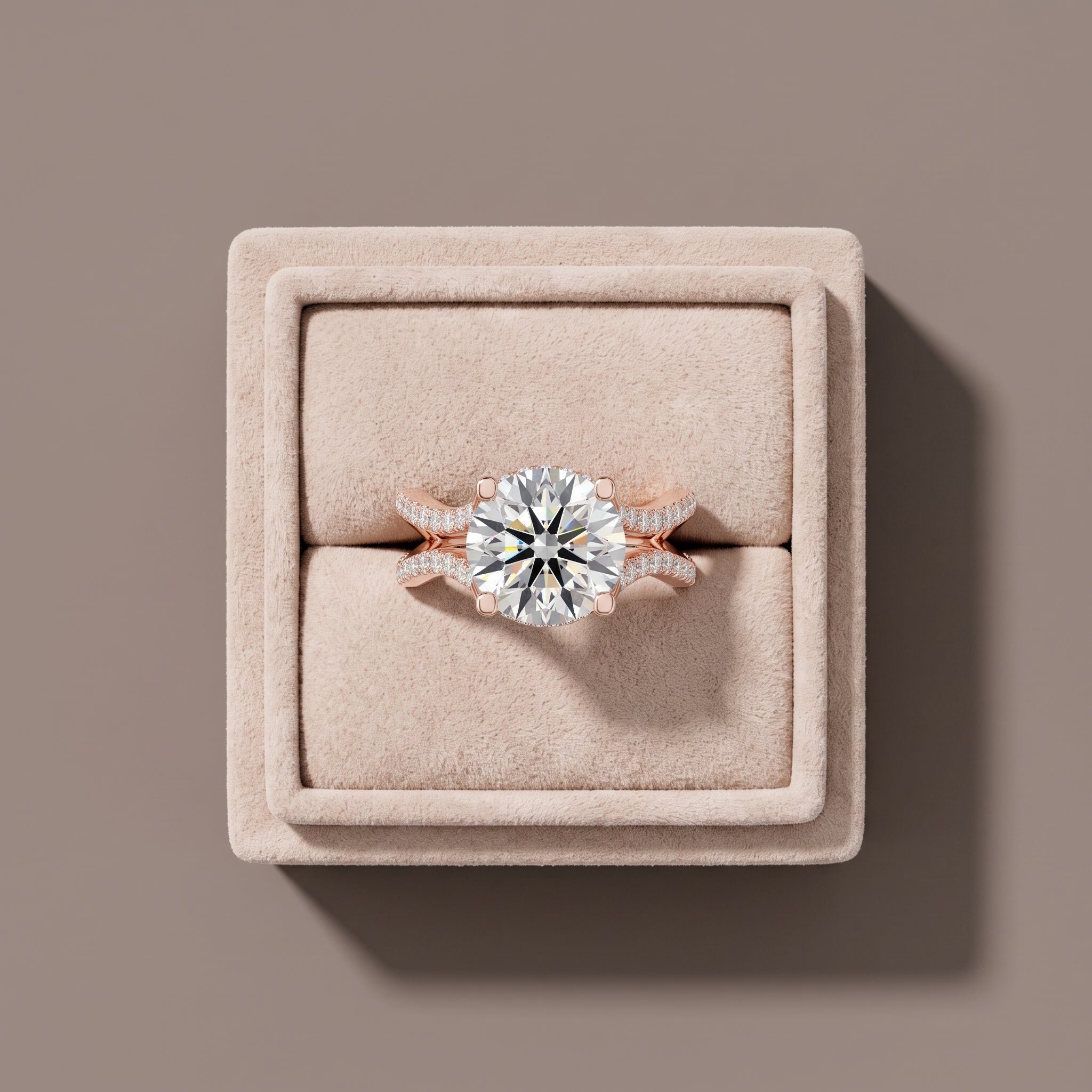 Rose Gold Round Cut Moissanite Twisted Shank Engagement Ring