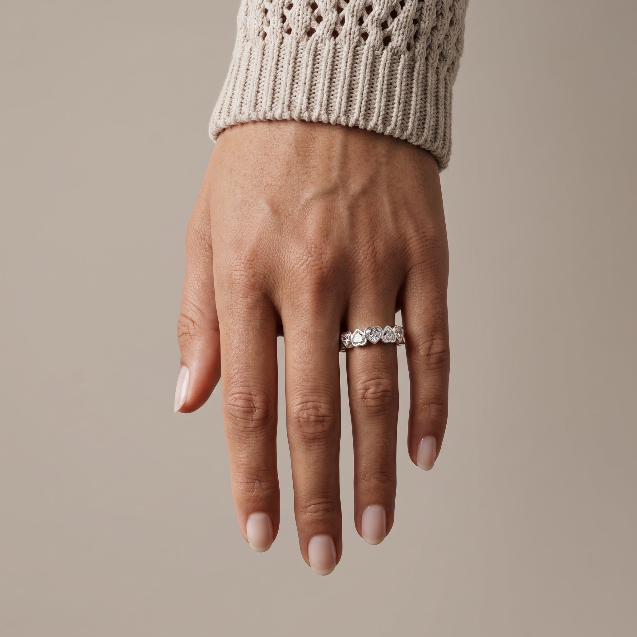 White Gold Heart Cut Moissanite Eternity Band Ring