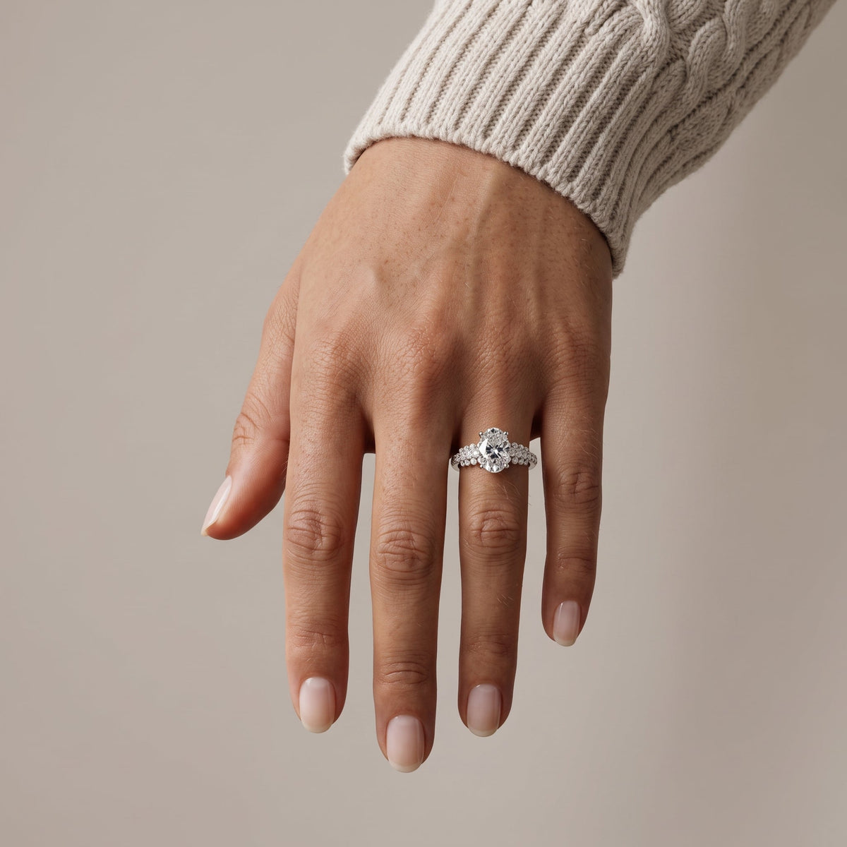 White Gold Oval Cut Moissanite Engagement Ring