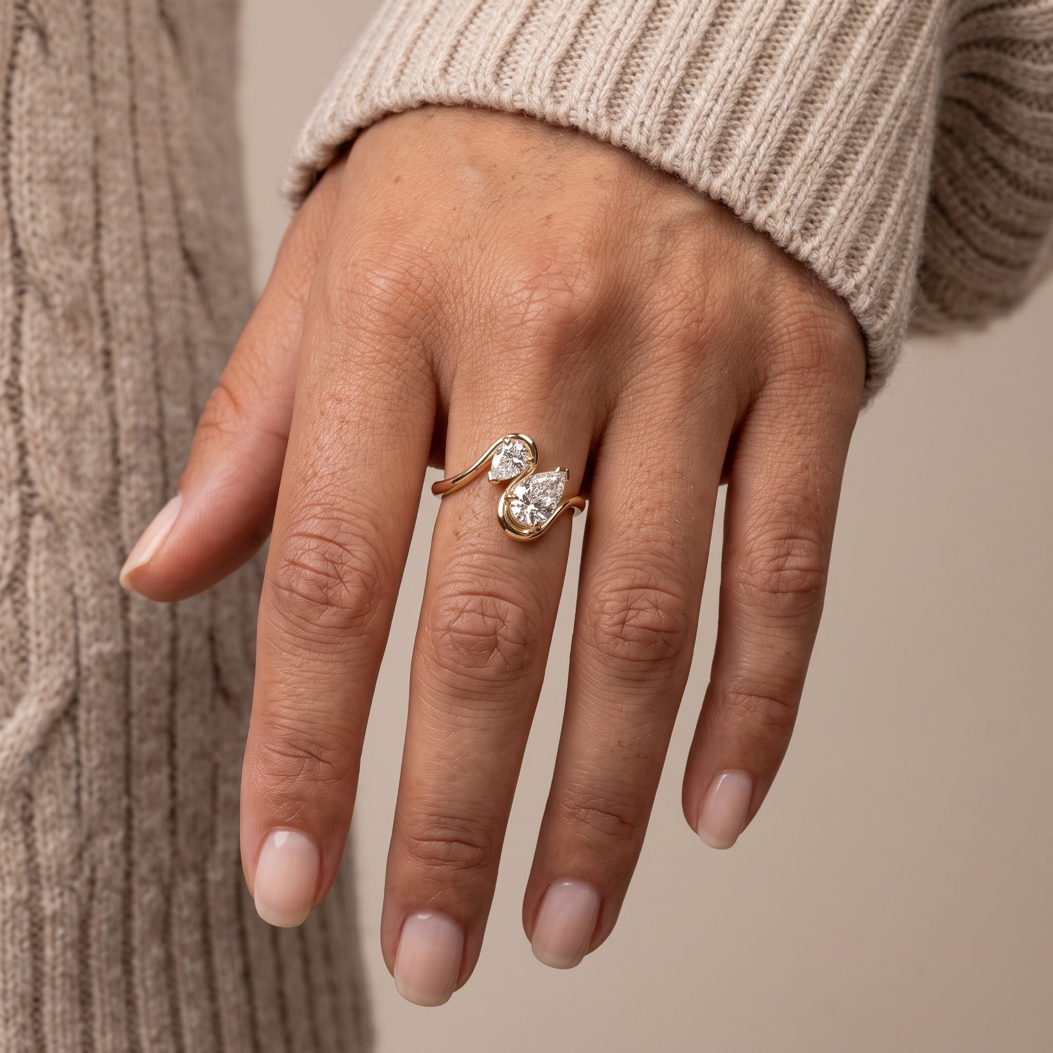Yellow Gold Pear Cut Moissanite Open Wrap Ring