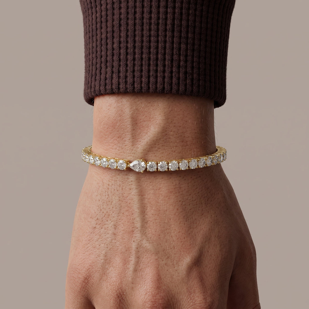 Yellow Gold Pear & Round Moissanite Tennis Bracelet