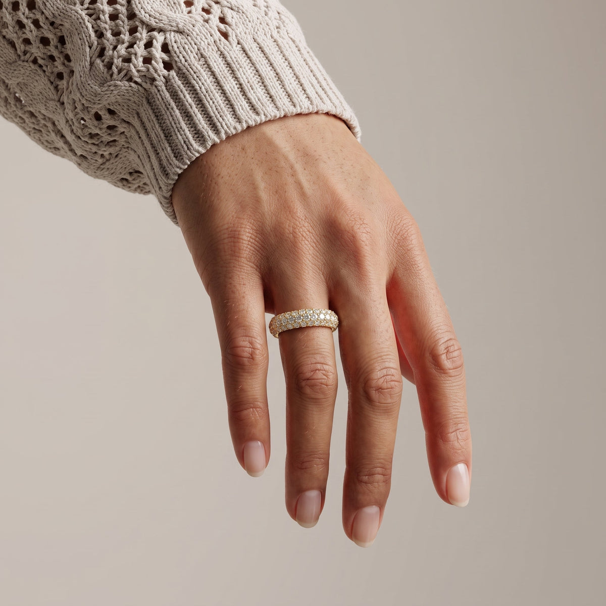 Yellow Gold Round Moissanite Double Row Eternity Band Ring