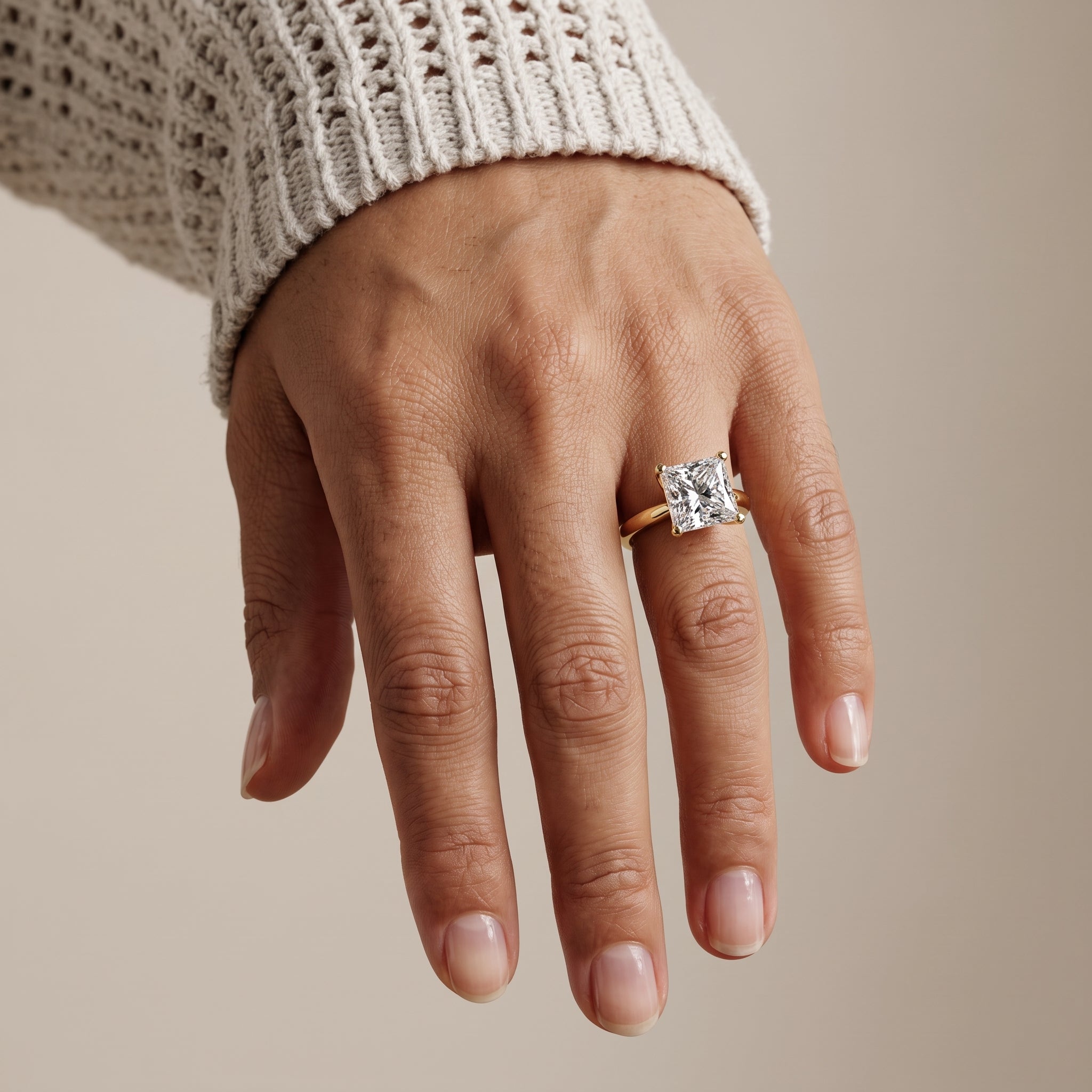Yellow Gold Princess Cut Moissanite Solitaire Engagement Ring