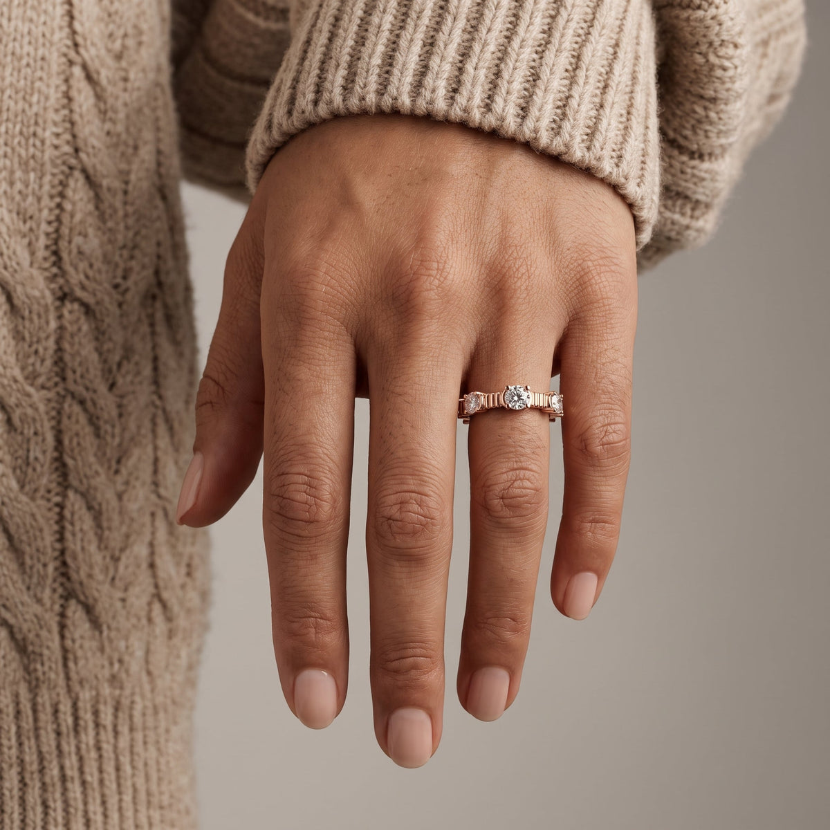 Rose Gold Round Moissanite Eternity Band Ring