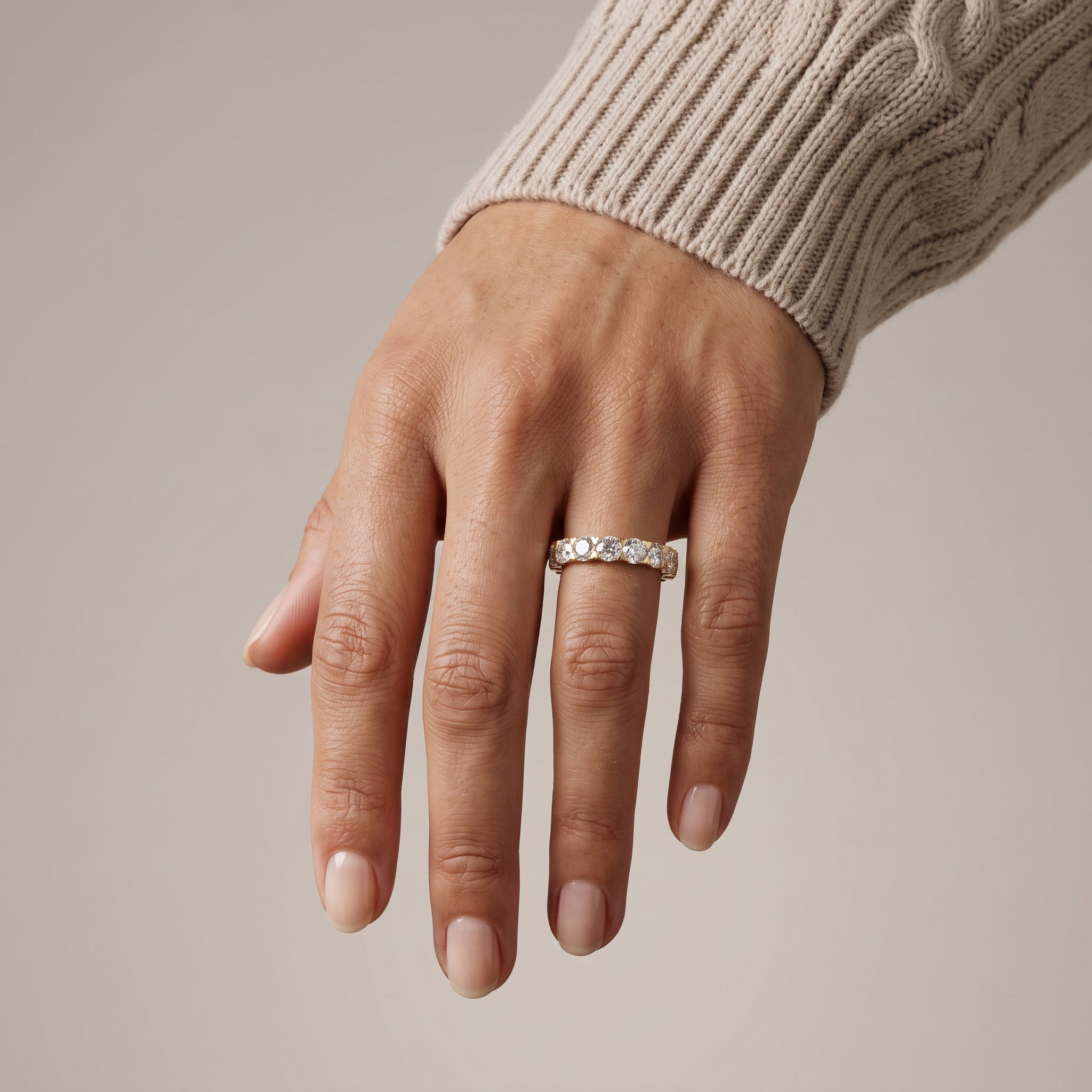 Yellow Gold Round Moissanite Eternity Band Ring