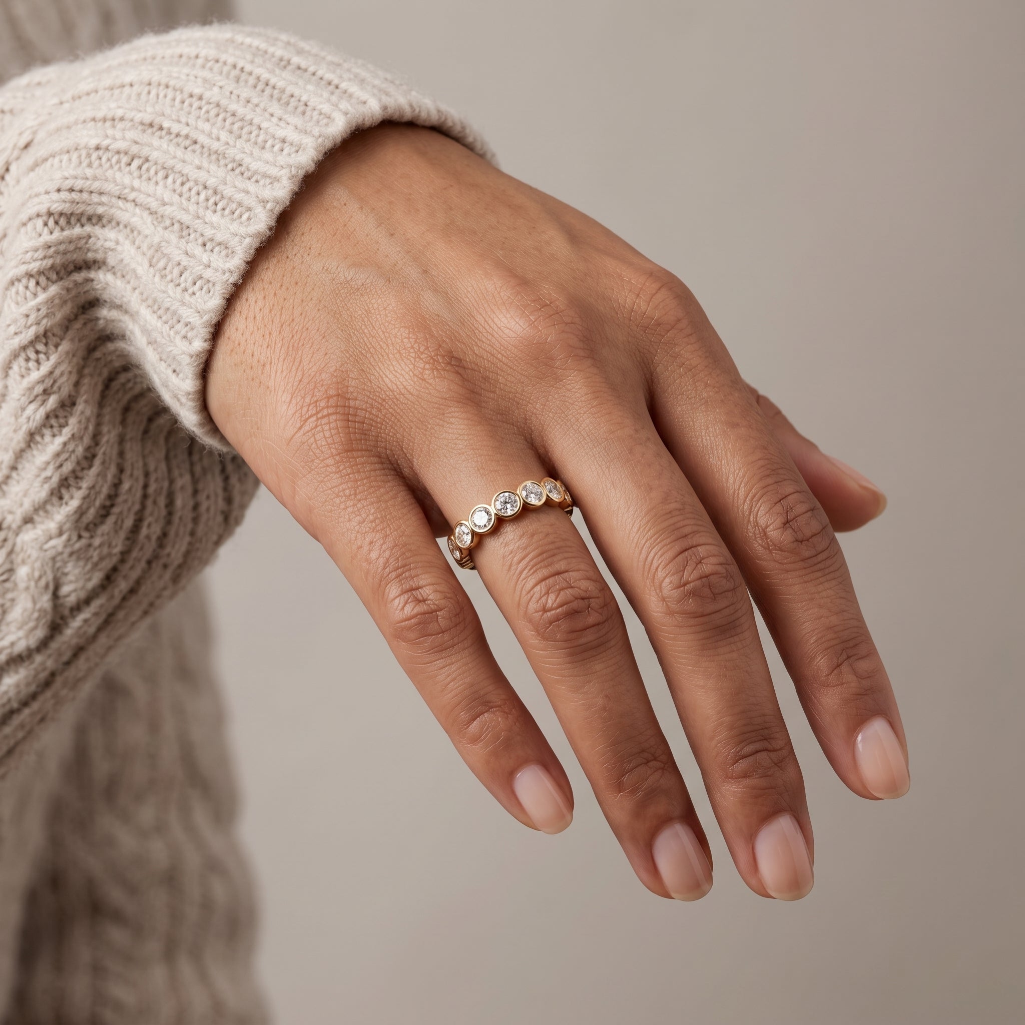 Yellow Gold Round Cut Moissanite Eternity Band Ring