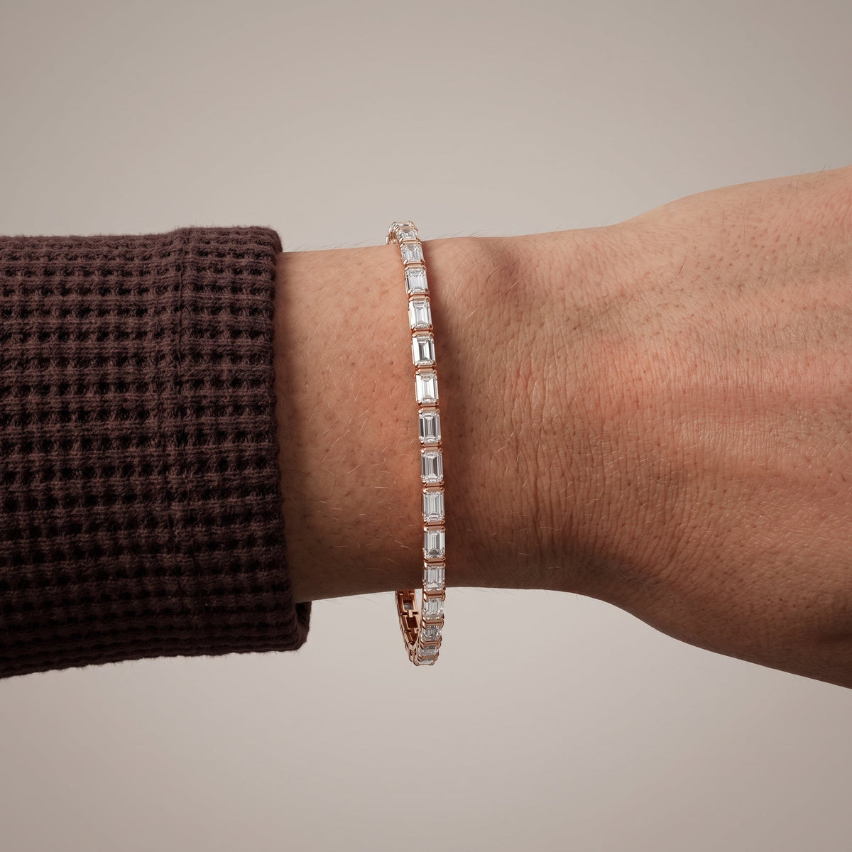Rose Gold Baguette Cut Moissanite Tennis Bracelet