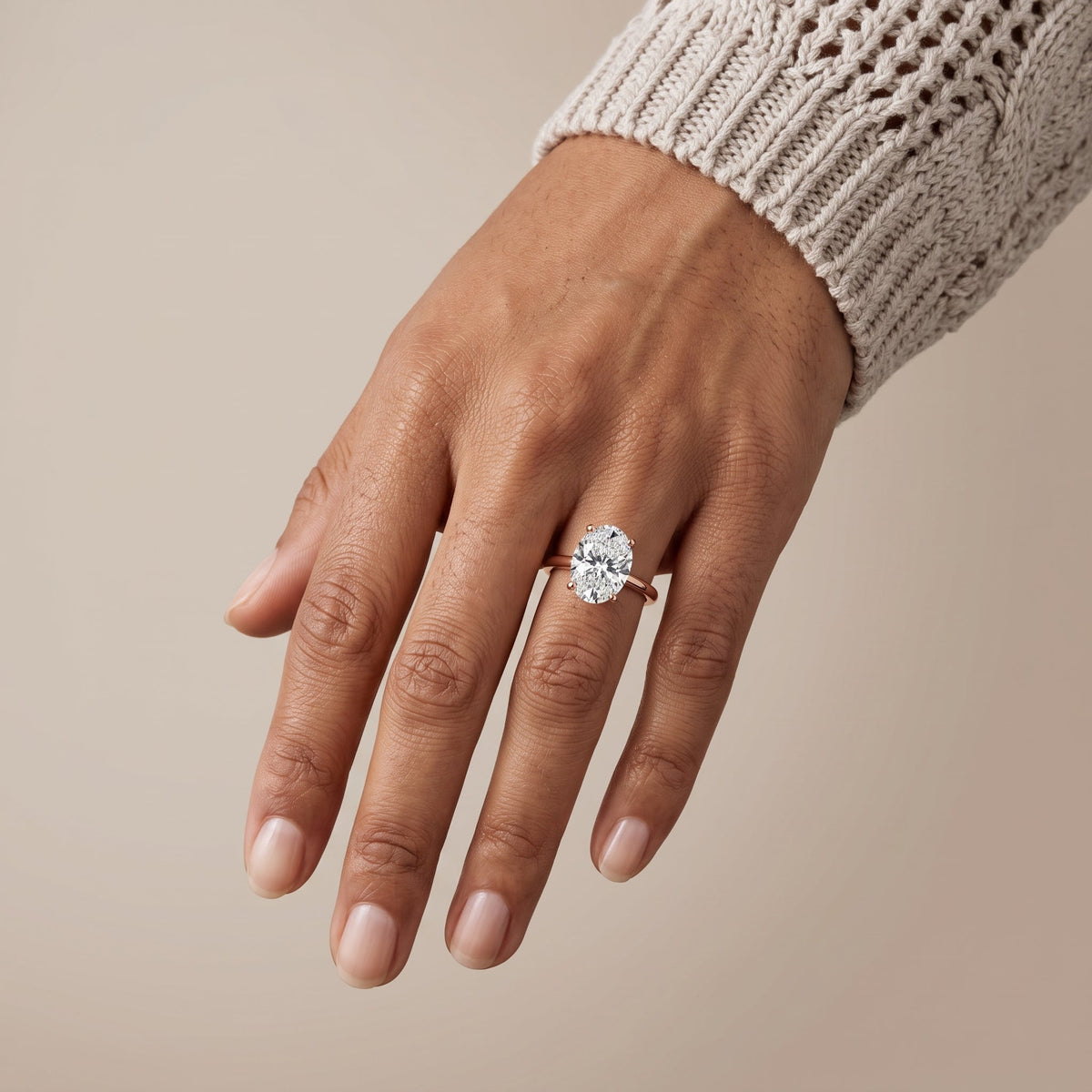 Rose Gold Oval Moissanite Solitaire Engagement Ring