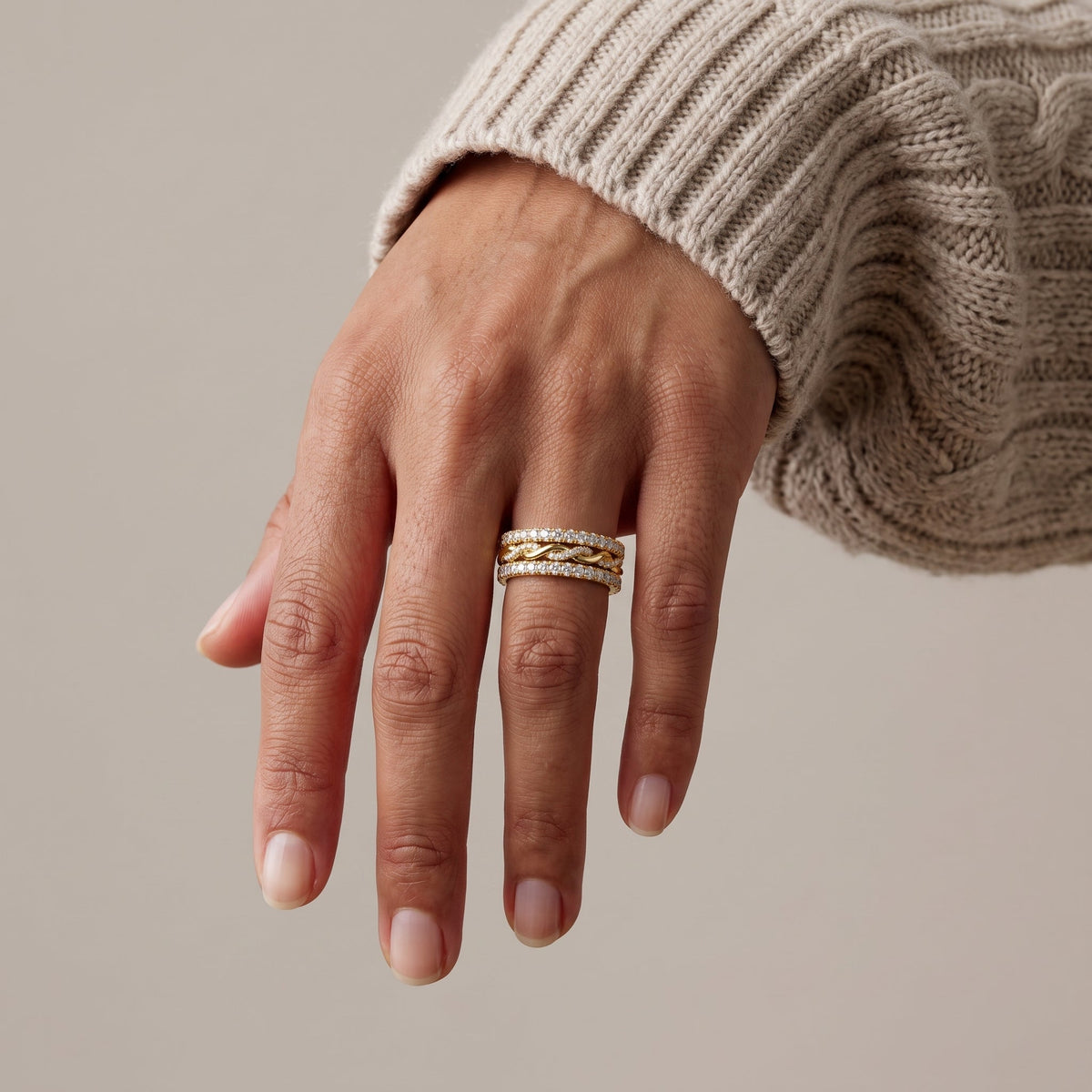 Yellow Gold Round Moissanite Twisted Stackable Band Ring