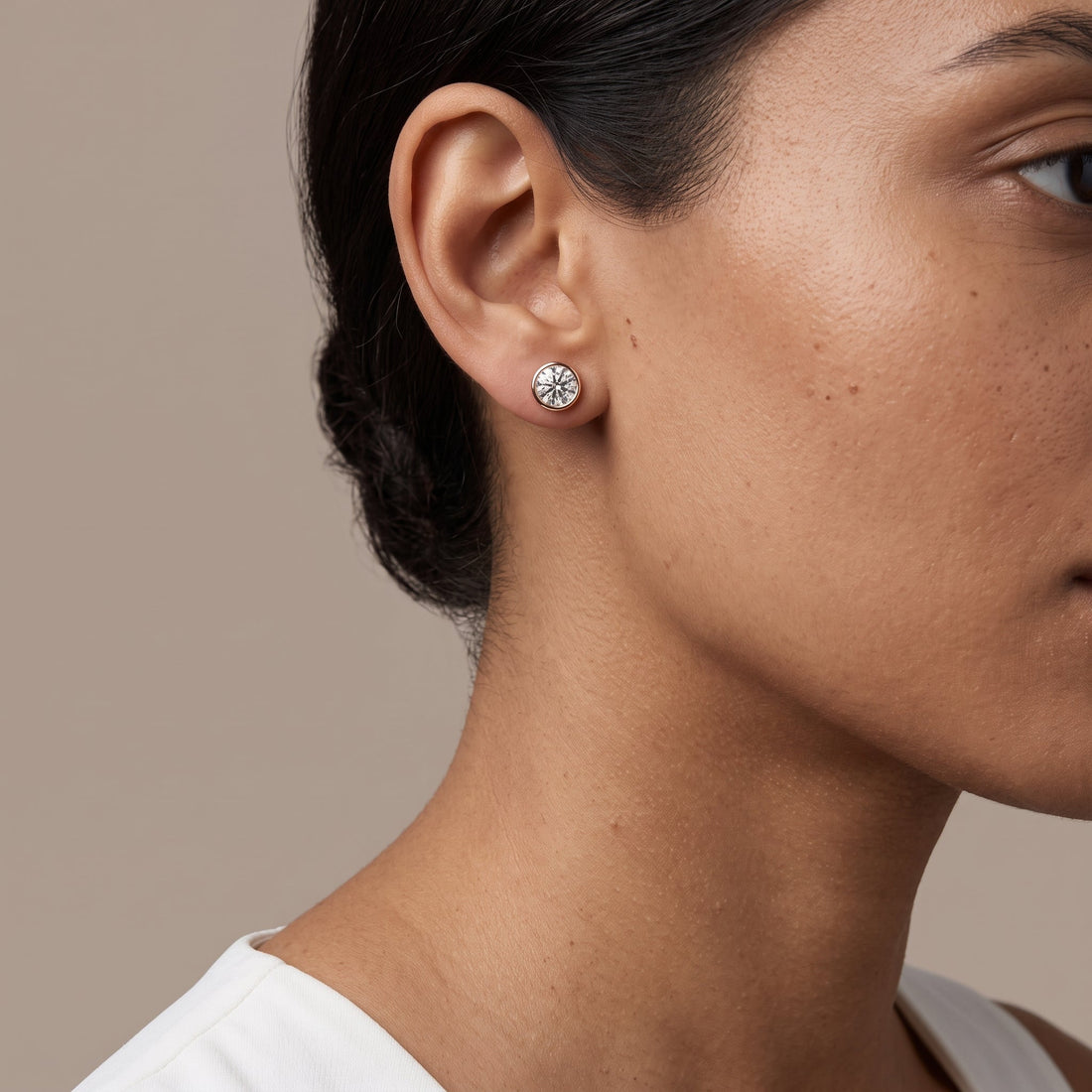 Rose Gold Round Bezel Stud Earrings