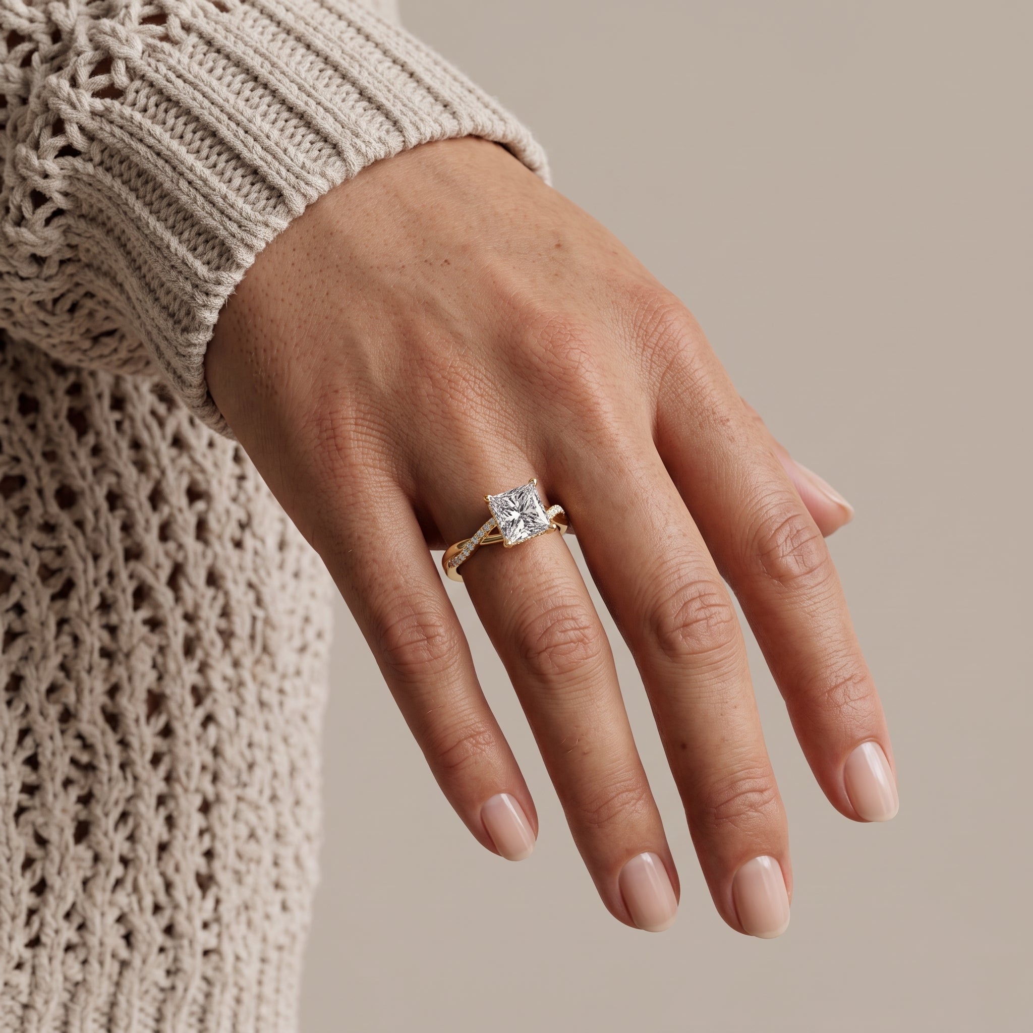 Yellow Gold Princess Cut Moissanite Twisted Engagement Ring
