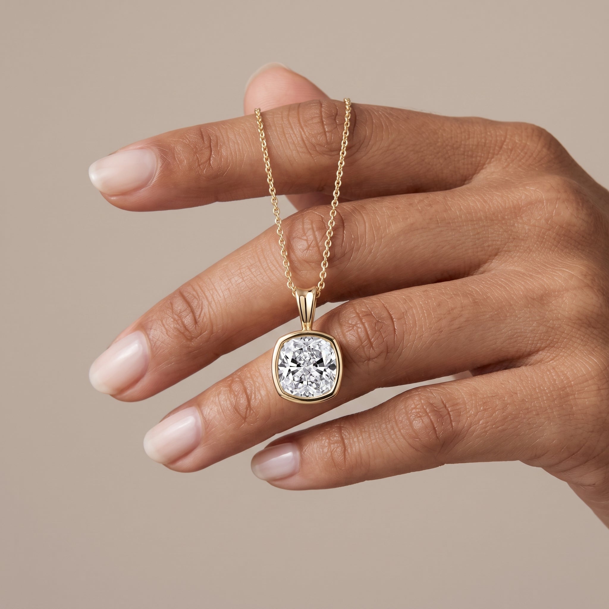 Yellow Gold Cushion Cut Moissanite Pendant Necklace
