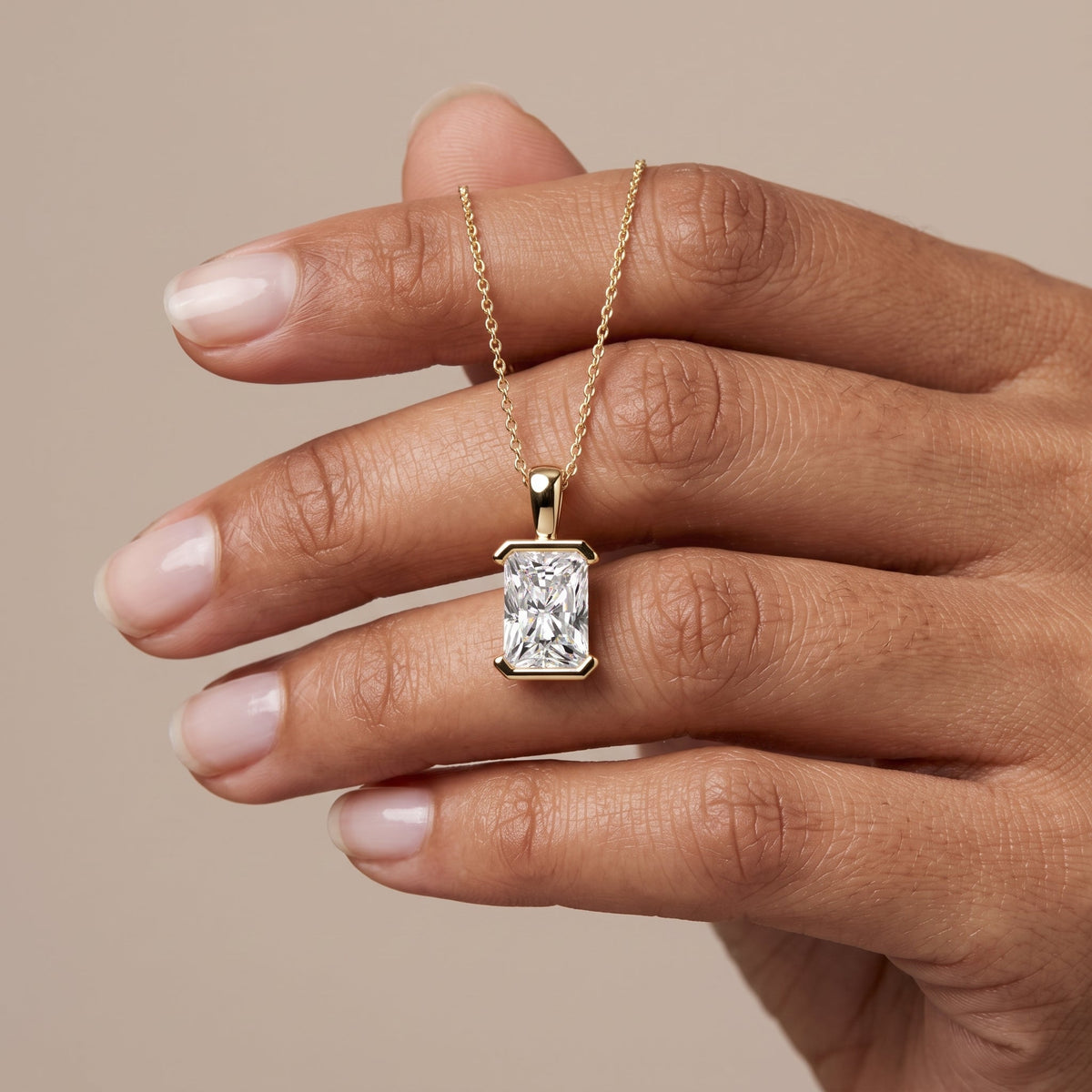 Yellow Gold Radiant Cut Moissanite Pendant Necklace