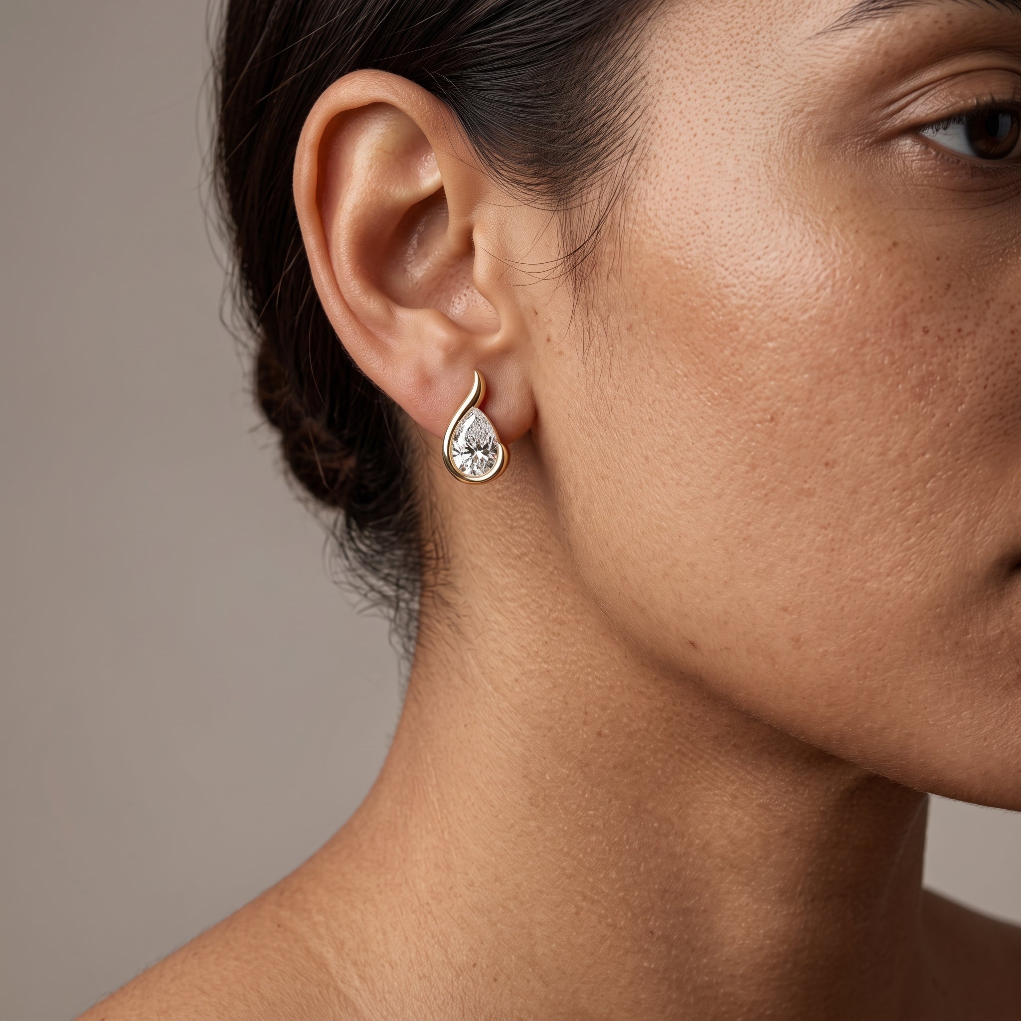 Yellow Gold Pear Cut Moissanite Stud Earrings